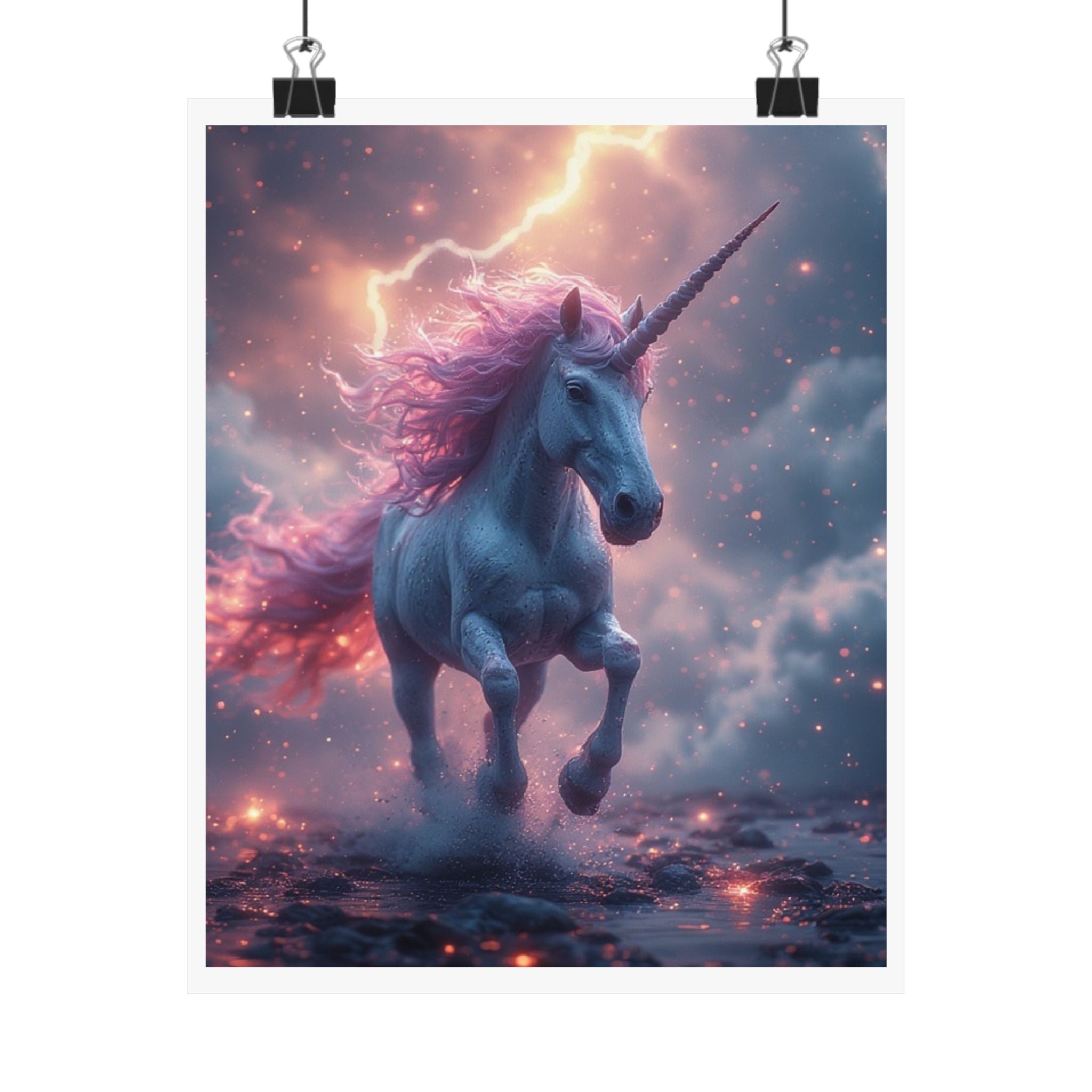 Unicorn Fantasy Matte Poster — Mystical Pink-Blue Unicorn Vertical Wall Art
