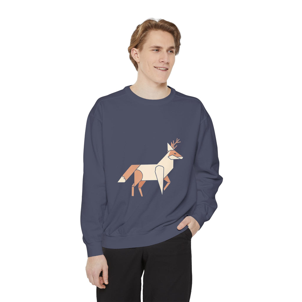 Geometric Deer Sweatshirt — Minimal Woodland Crewneck