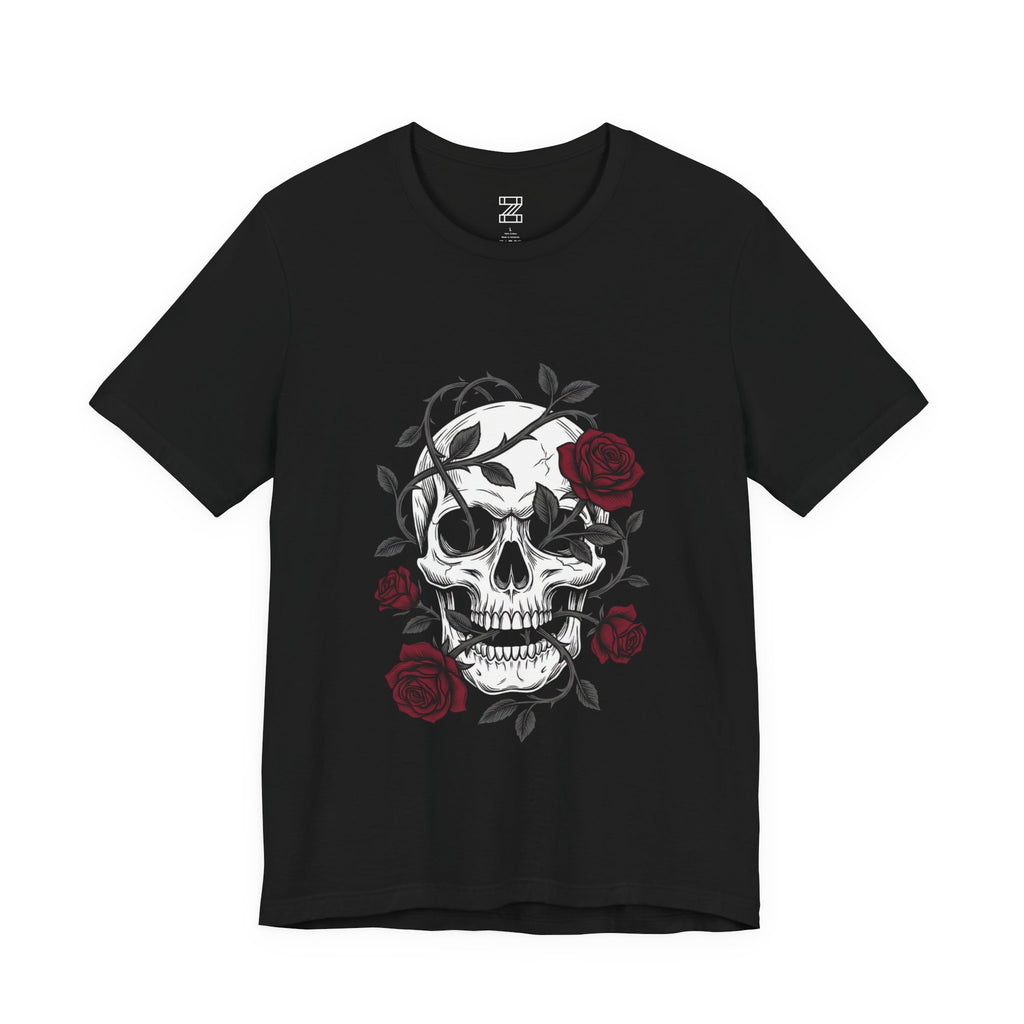 Gothic Skull & Roses Tee | Edgy Floral Skeleton Graphic | Grunge Streetwear