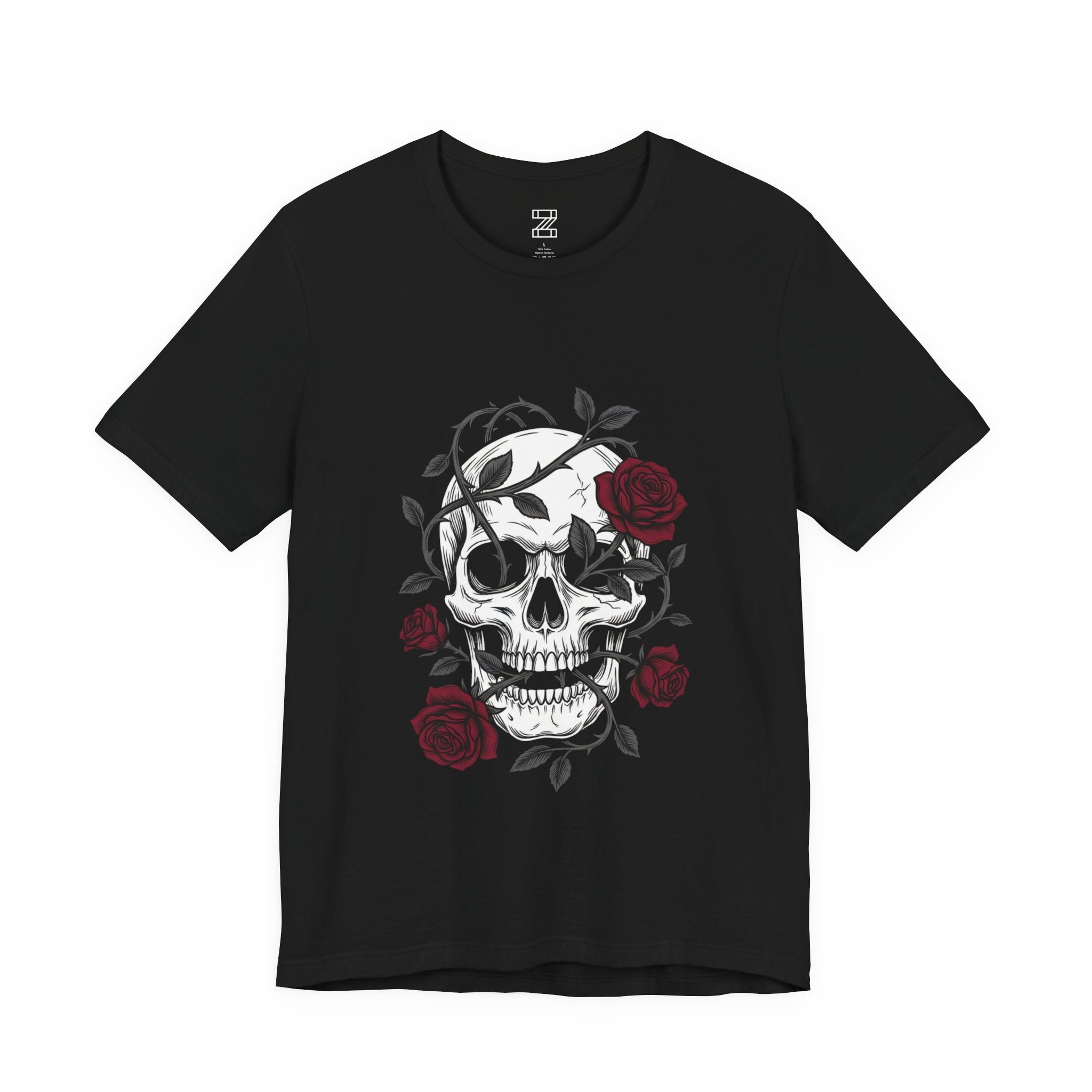 Gothic Skull & Roses Tee | Edgy Floral Skeleton Graphic | Grunge Streetwear