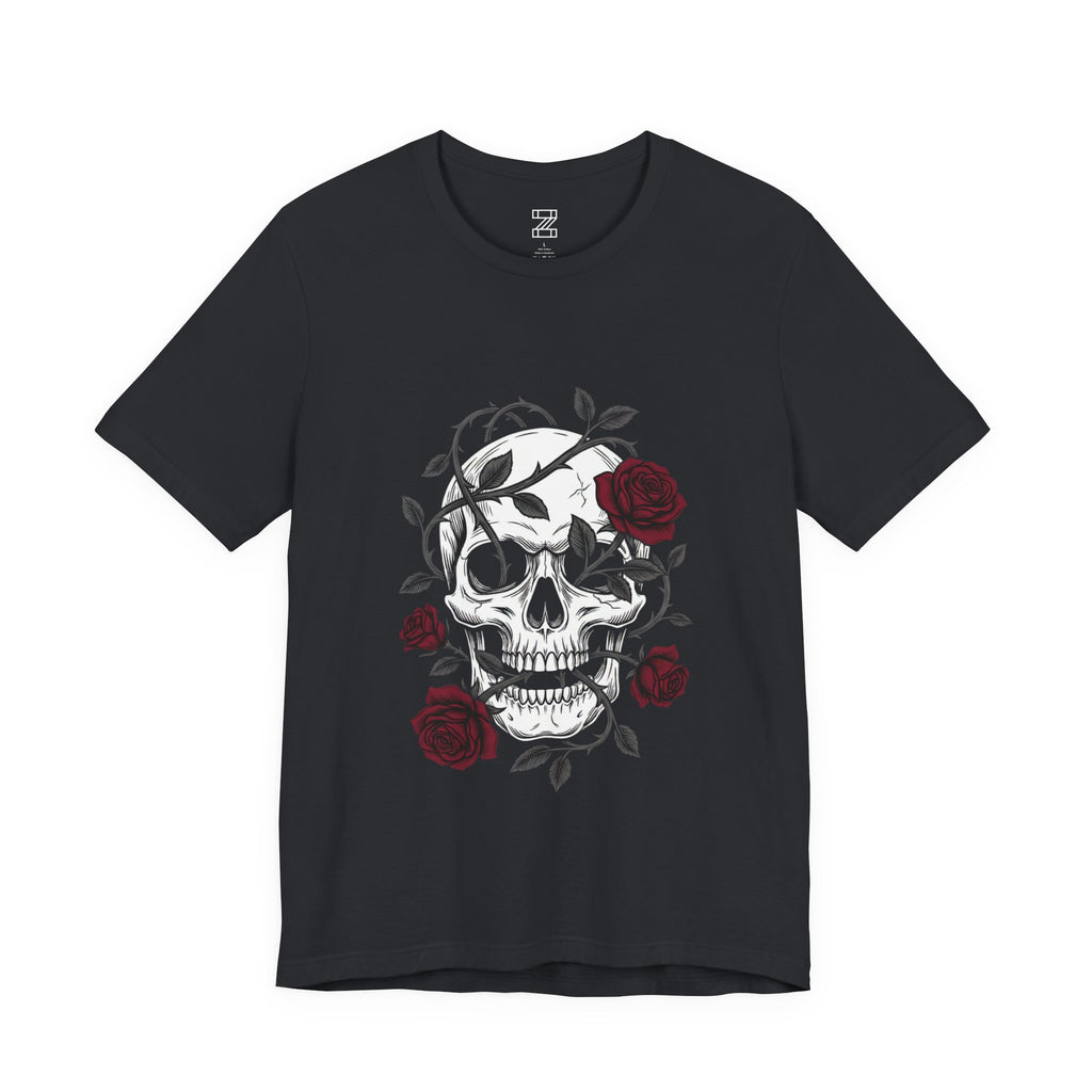 Gothic Skull & Roses Tee | Edgy Floral Skeleton Graphic | Grunge Streetwear