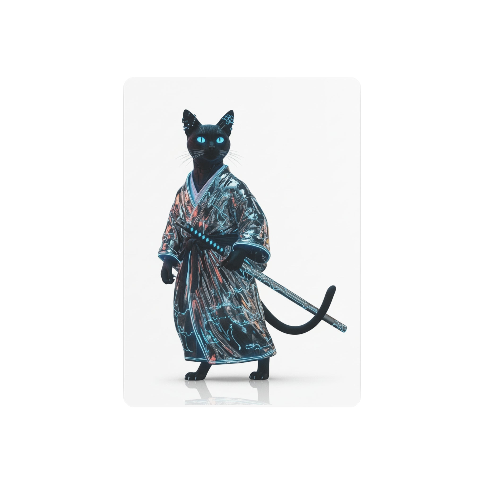 Samurai Cat Metal Art Sign – Black Cat Warrior Wall Décor