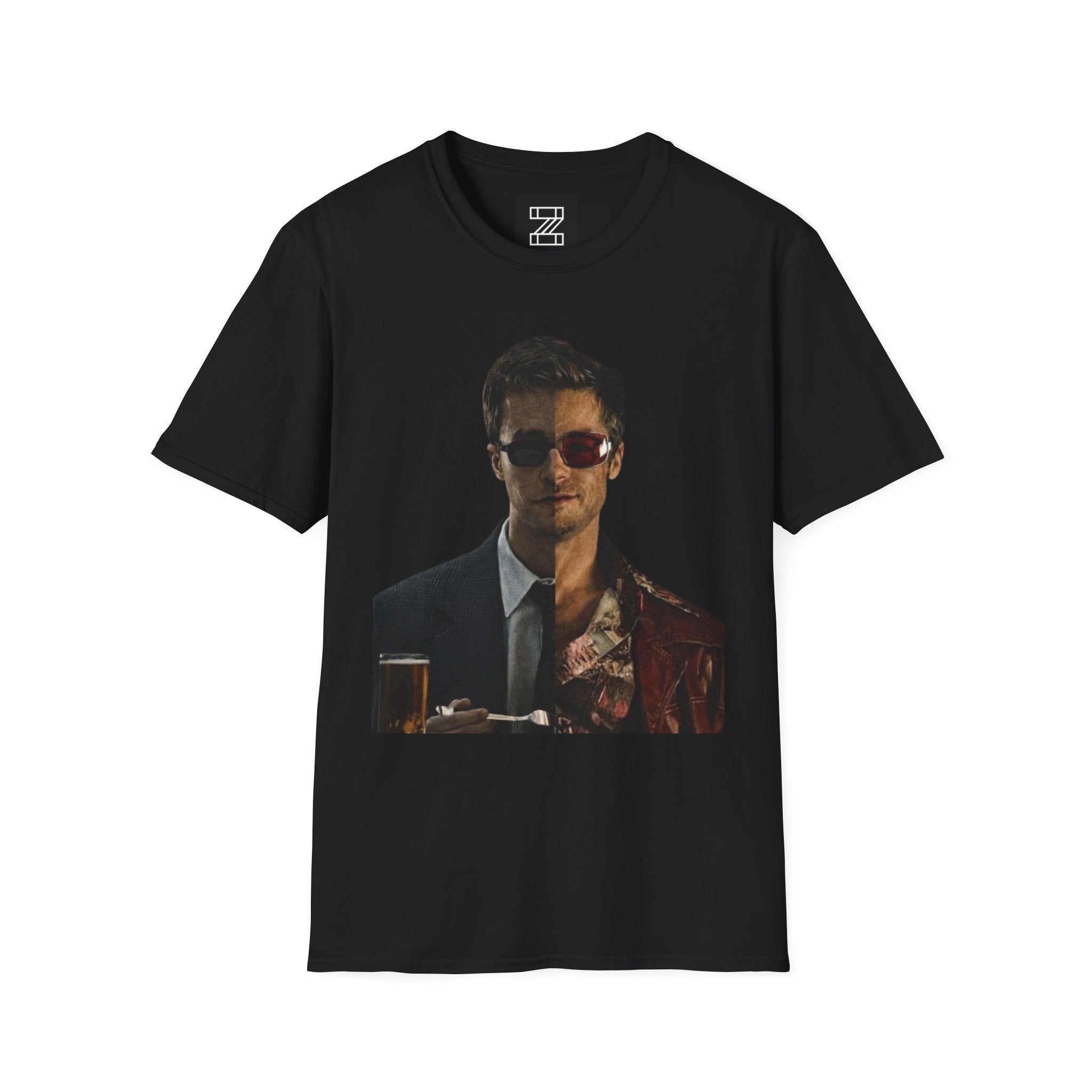 Suave Portrait Graphic Tee (TYLER DURDEN) – Unisex Black T-Shirt with Gentleman Portrait Print
