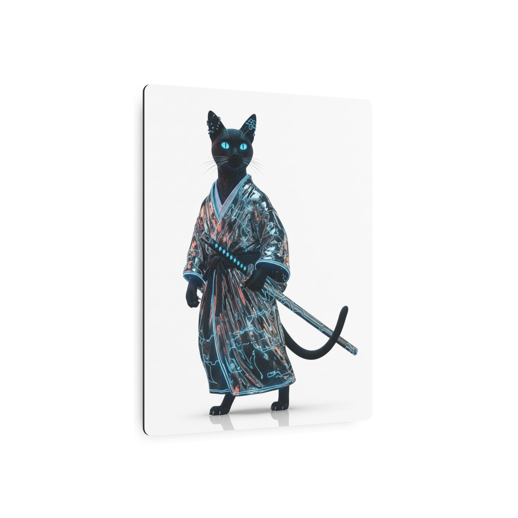 Samurai Cat Metal Art Sign – Black Cat Warrior Wall Décor