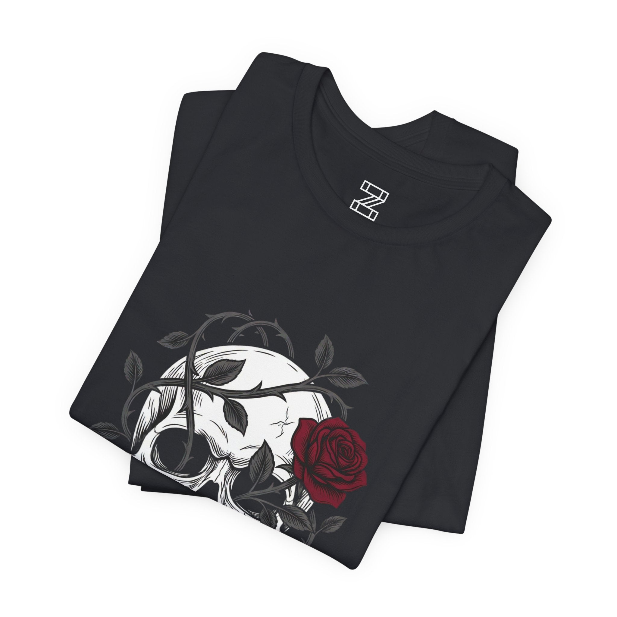 Gothic Skull & Roses Tee | Edgy Floral Skeleton Graphic | Grunge Streetwear
