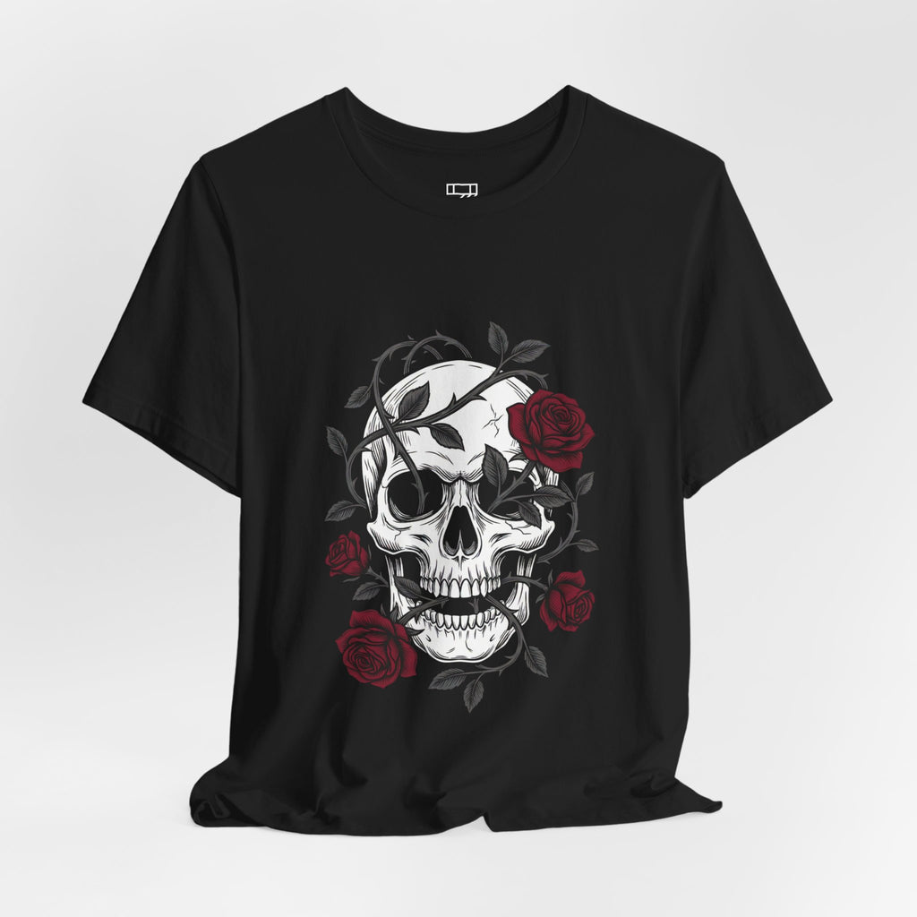 Gothic Skull & Roses Tee | Edgy Floral Skeleton Graphic | Grunge Streetwear