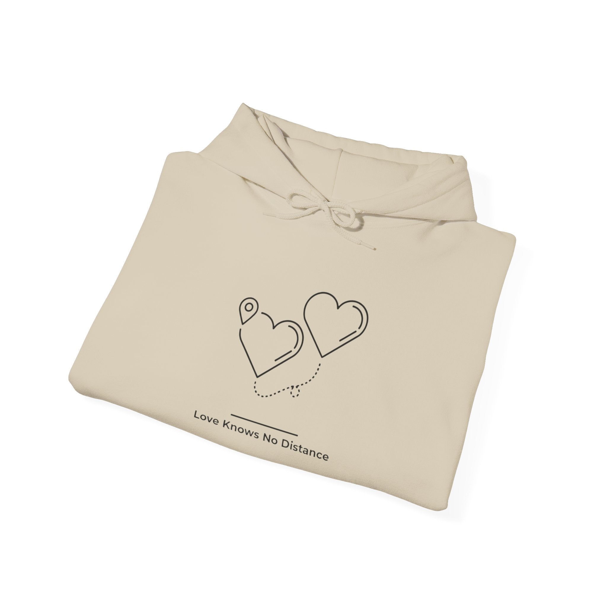 Long Distance Love Hoodie — "Love Knows No Distance" Minimal Heart Design