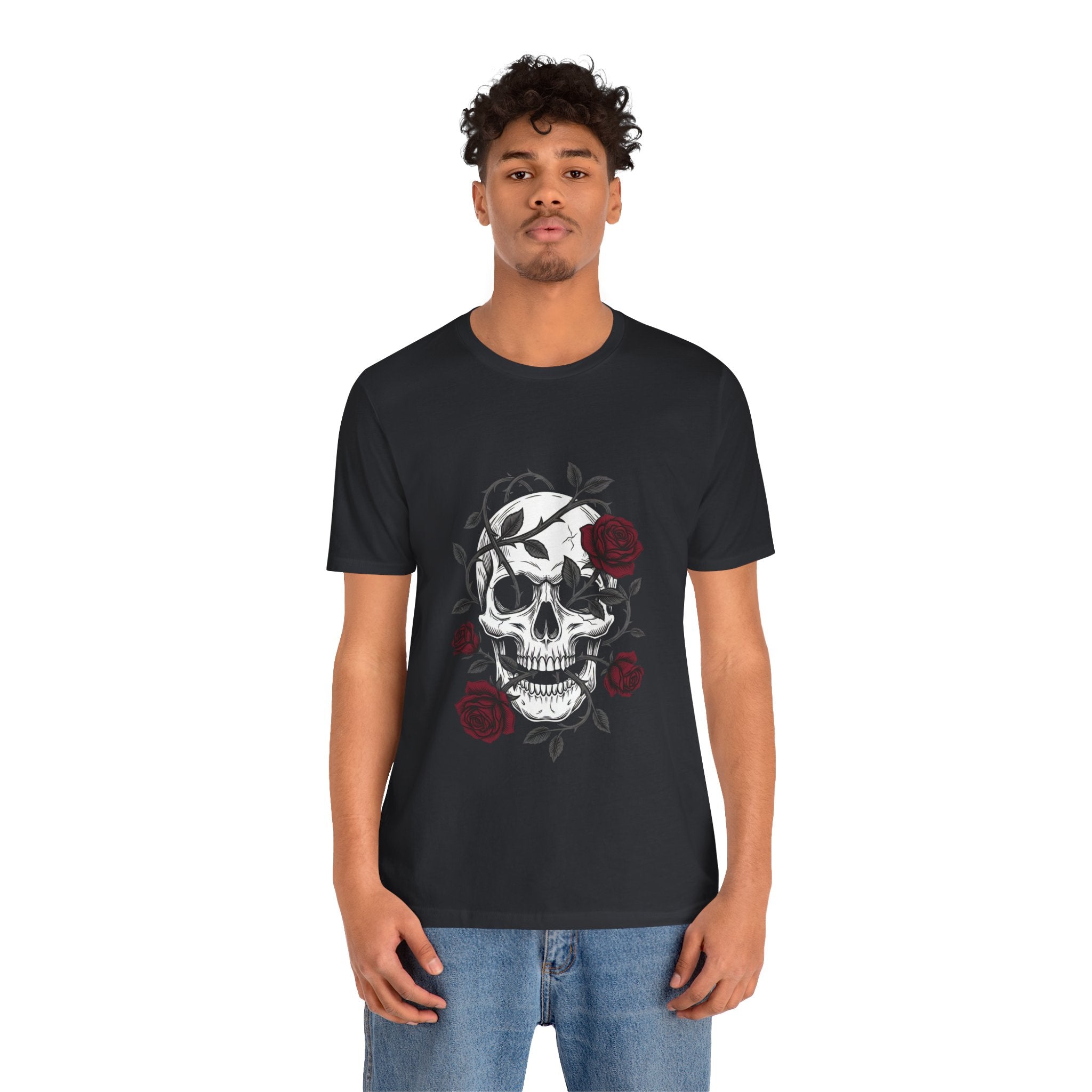 Gothic Skull & Roses Tee | Edgy Floral Skeleton Graphic | Grunge Streetwear