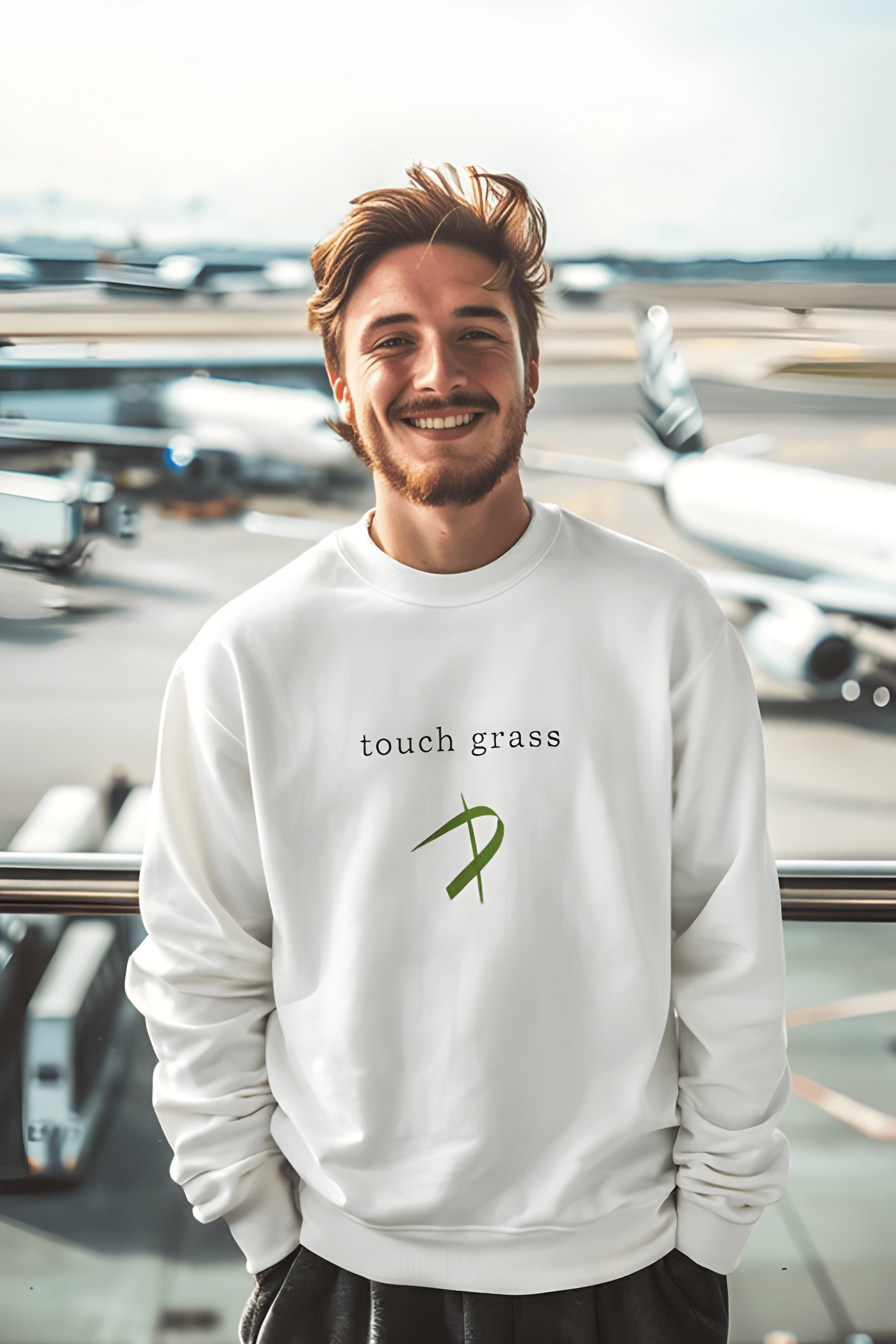 Touch Grass Crewneck Sweatshirt — Minimalist Nature Graphic