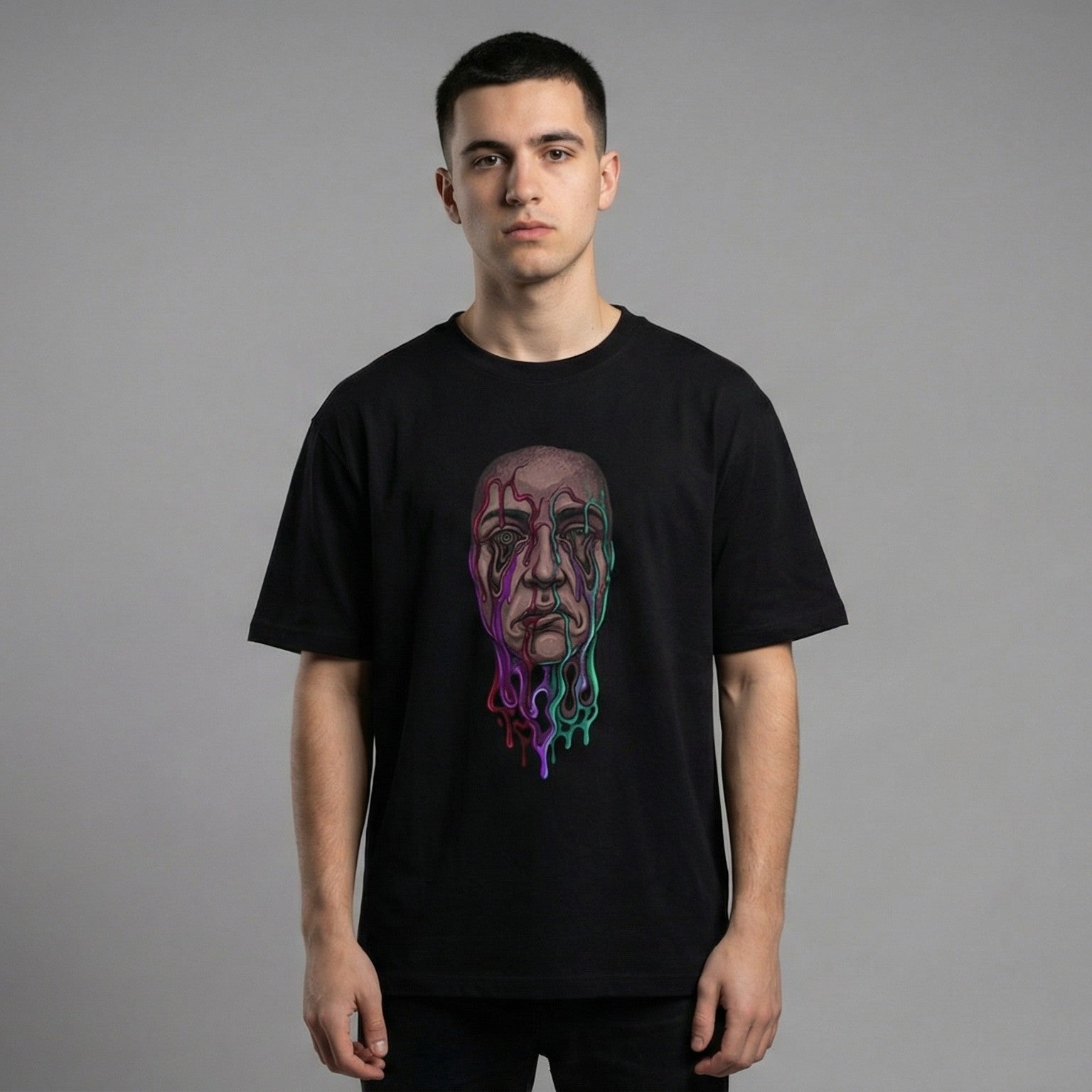 Melting Face T-Shirt | Psychedelic Neon Graphic Tee | Zetrease