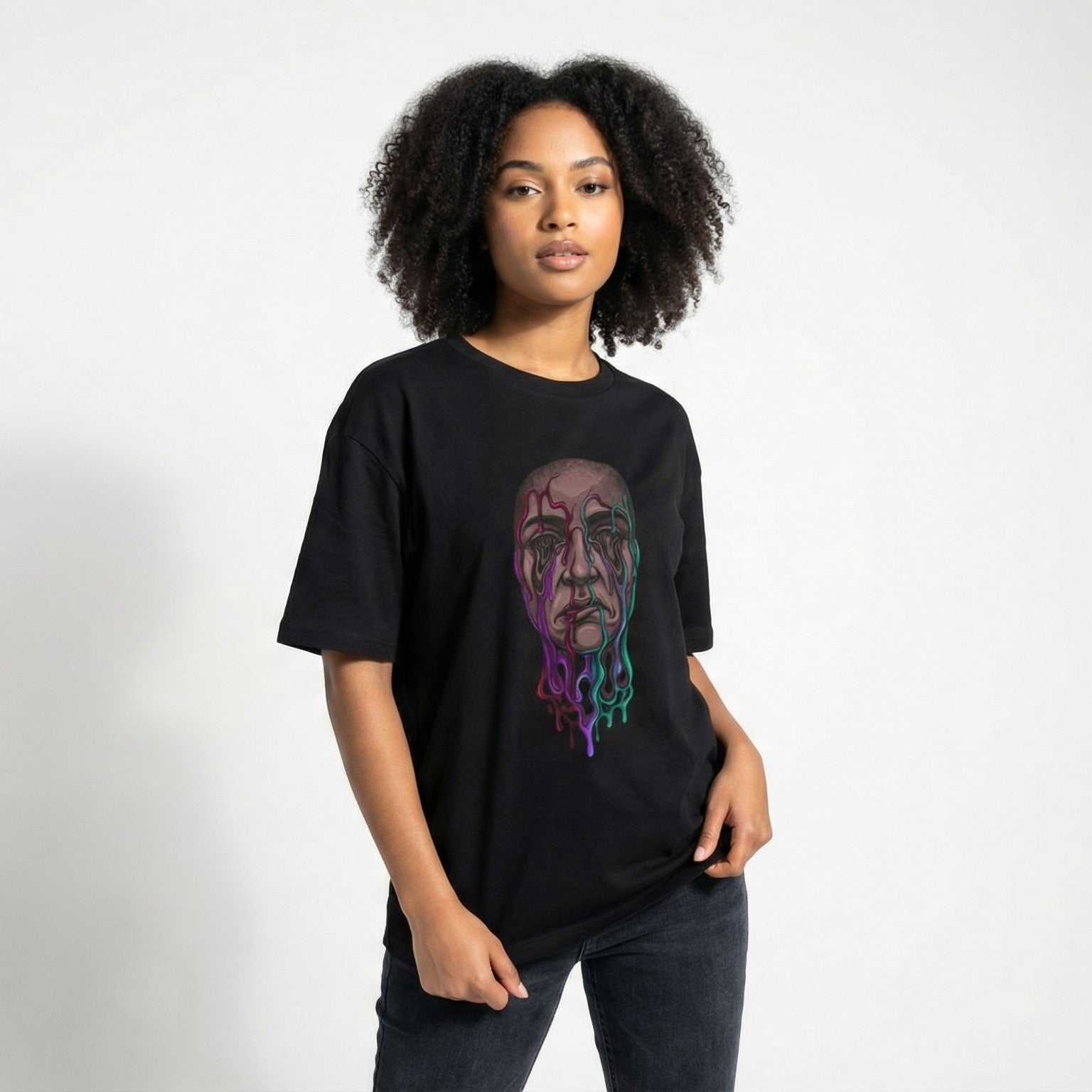 Melting Face T-Shirt | Psychedelic Neon Graphic Tee | Zetrease