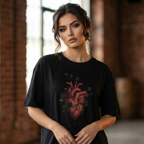 Anatomical Heart T-Shirt | Dark Romantic Oversized Graphic Tee | Zetrease