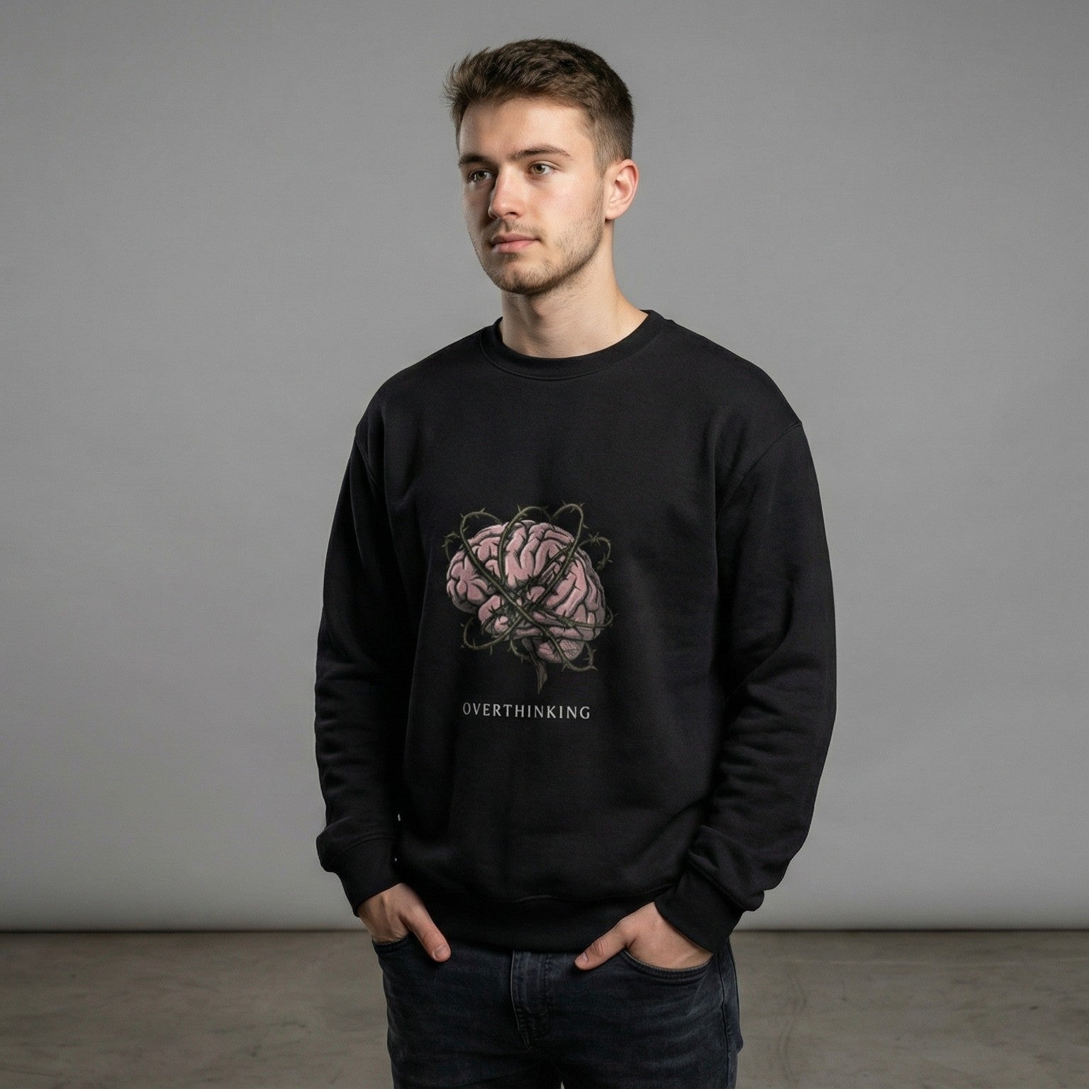 Overthinking Brain Sweatshirt | Dark Grunge Graphic Crewneck | Zetrease