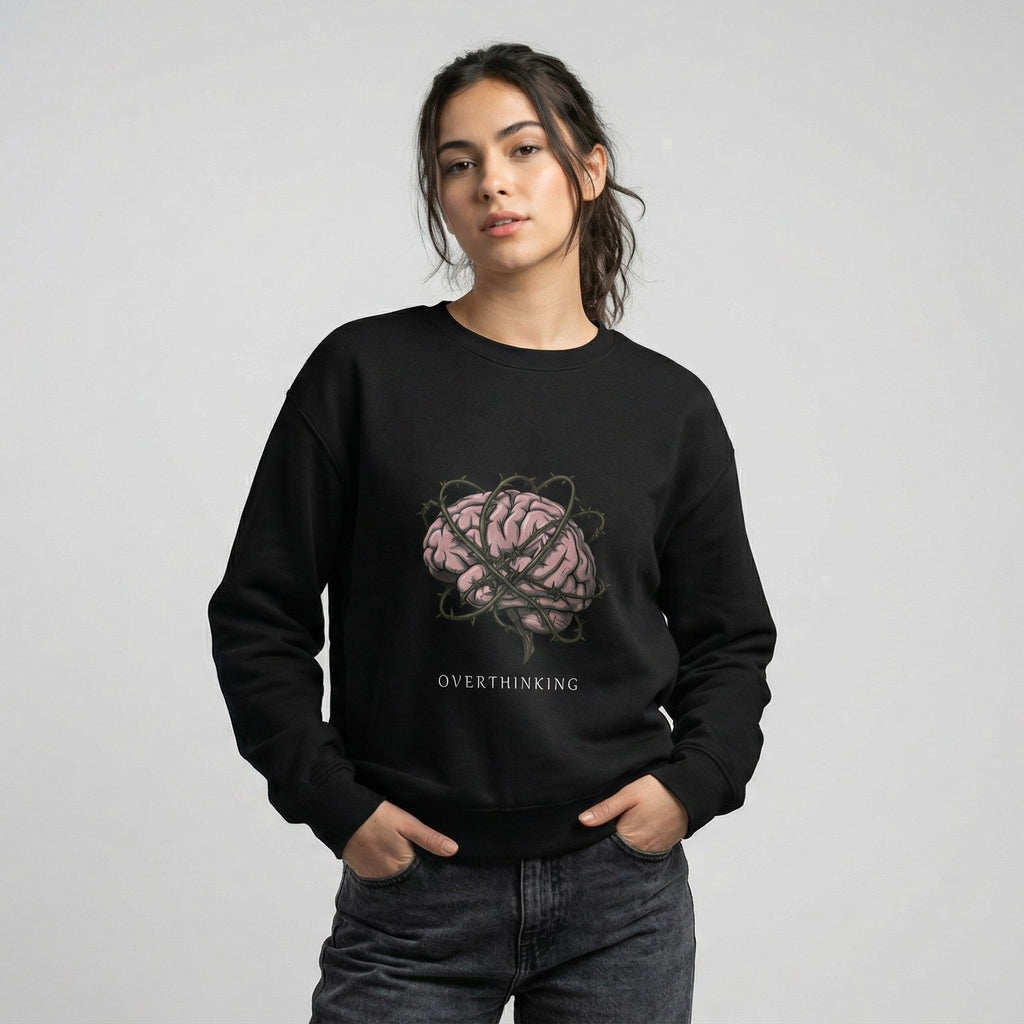 Overthinking Brain Sweatshirt | Dark Grunge Graphic Crewneck | Zetrease