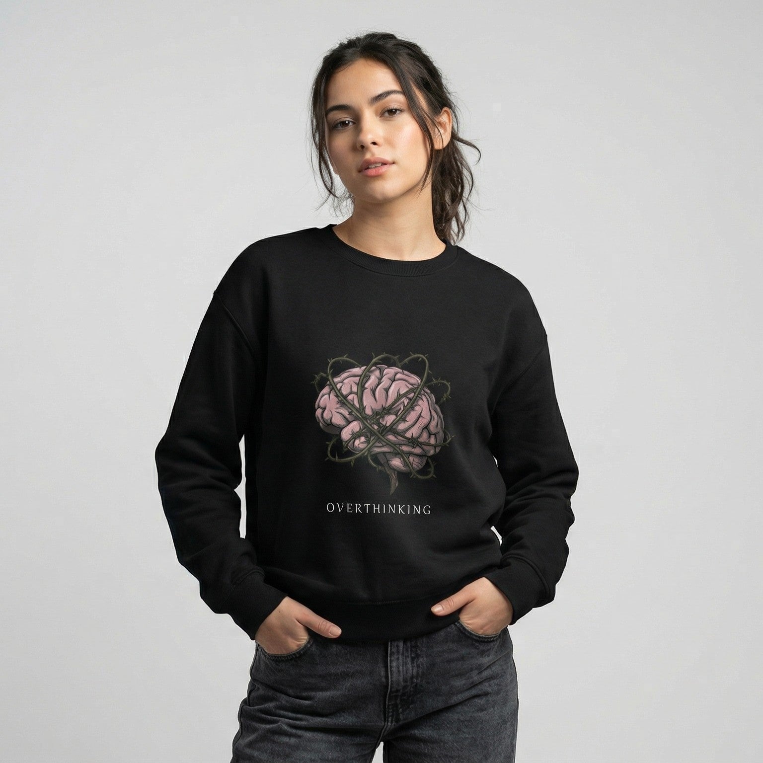 Overthinking Brain Sweatshirt | Dark Grunge Graphic Crewneck | Zetrease