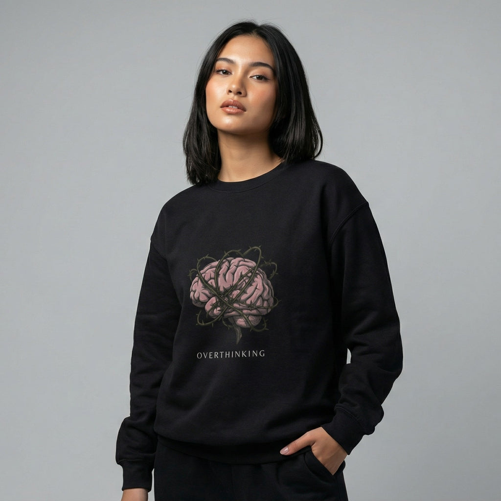 Overthinking Brain Sweatshirt | Dark Grunge Graphic Crewneck | Zetrease