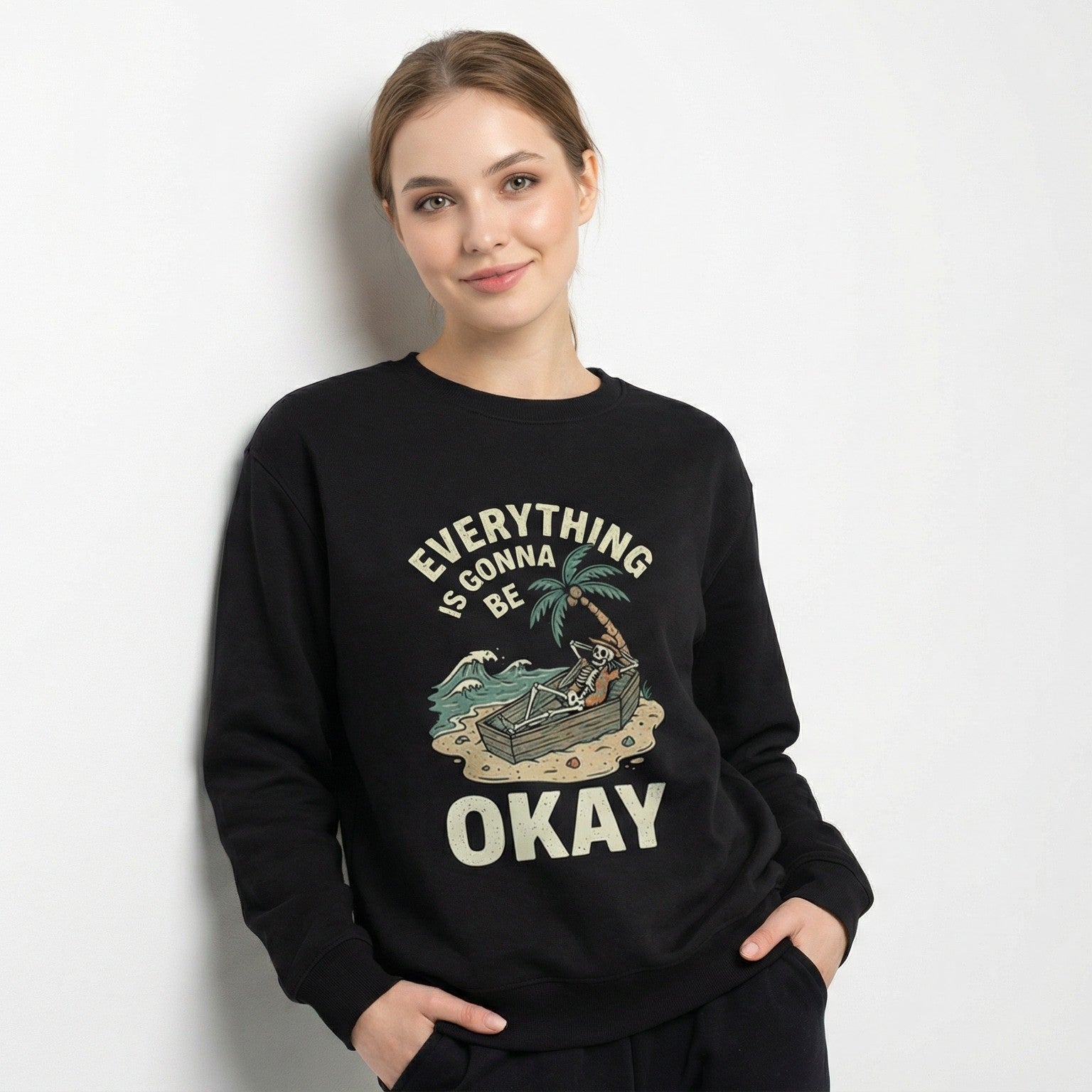 Skeleton Beach Sweatshirt | Dark Humor Graphic Crewneck | Zetrease