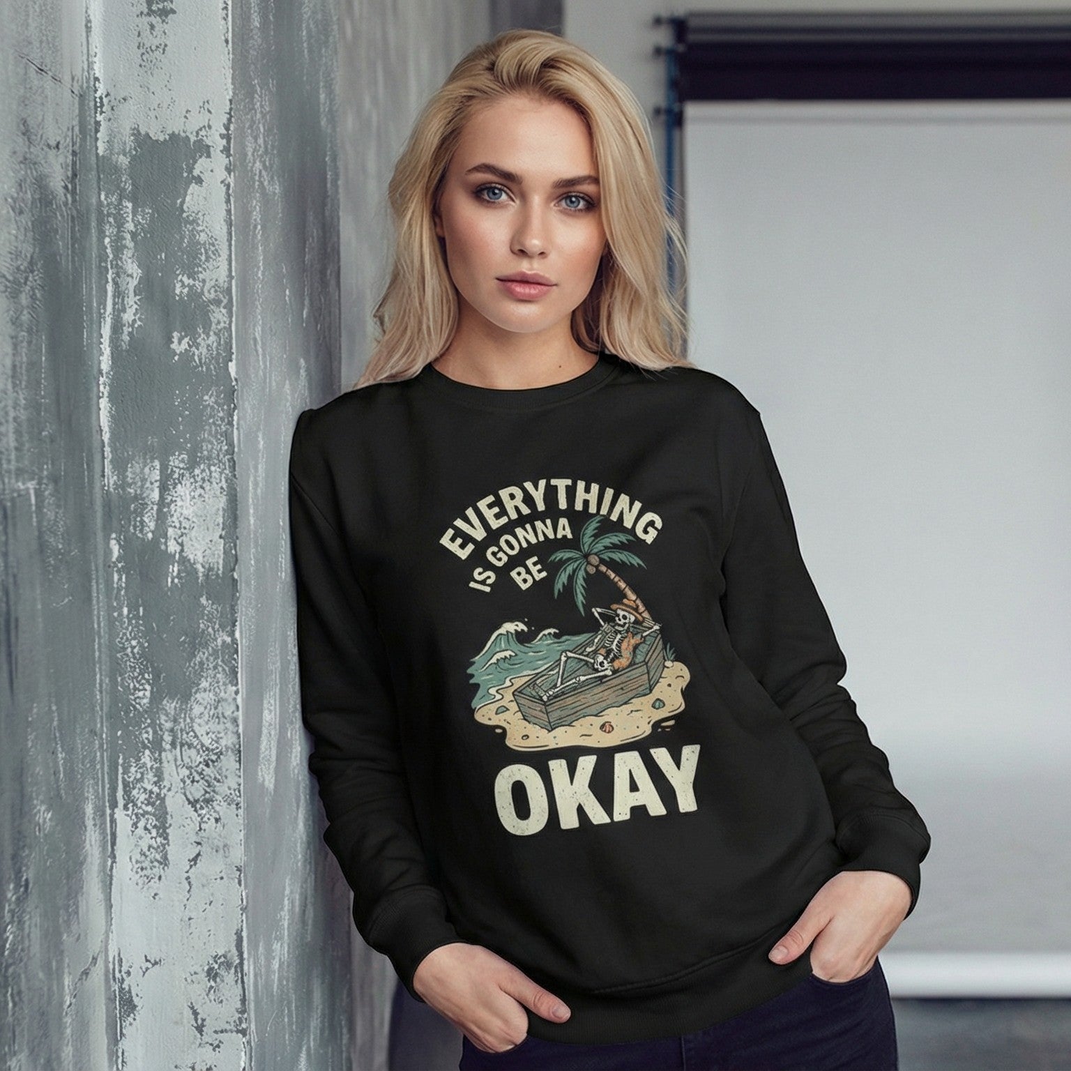 Skeleton Beach Sweatshirt | Dark Humor Graphic Crewneck | Zetrease