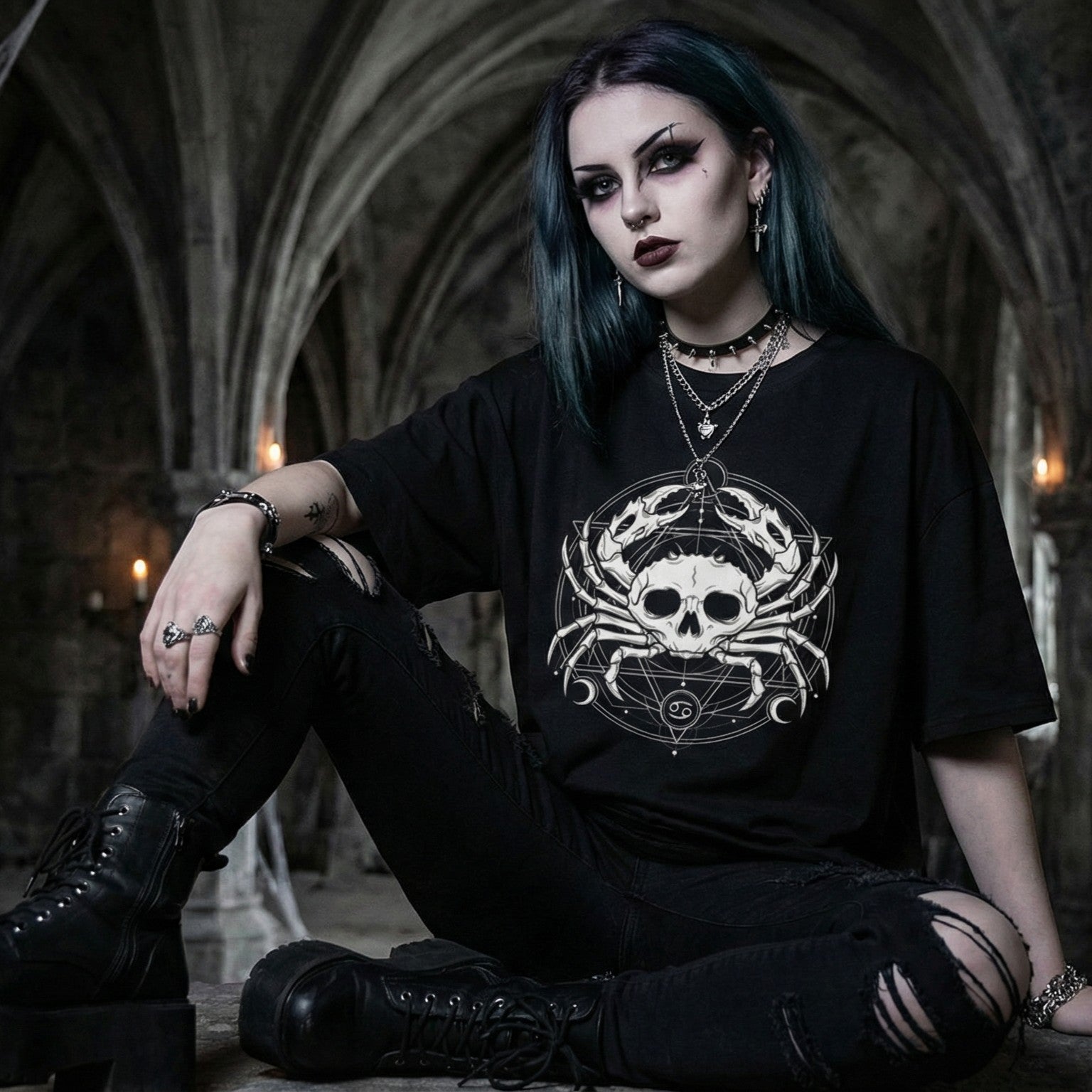 Cancer Zodiac Skull T-Shirt | Dark Occult Graphic Tee | Zetrease