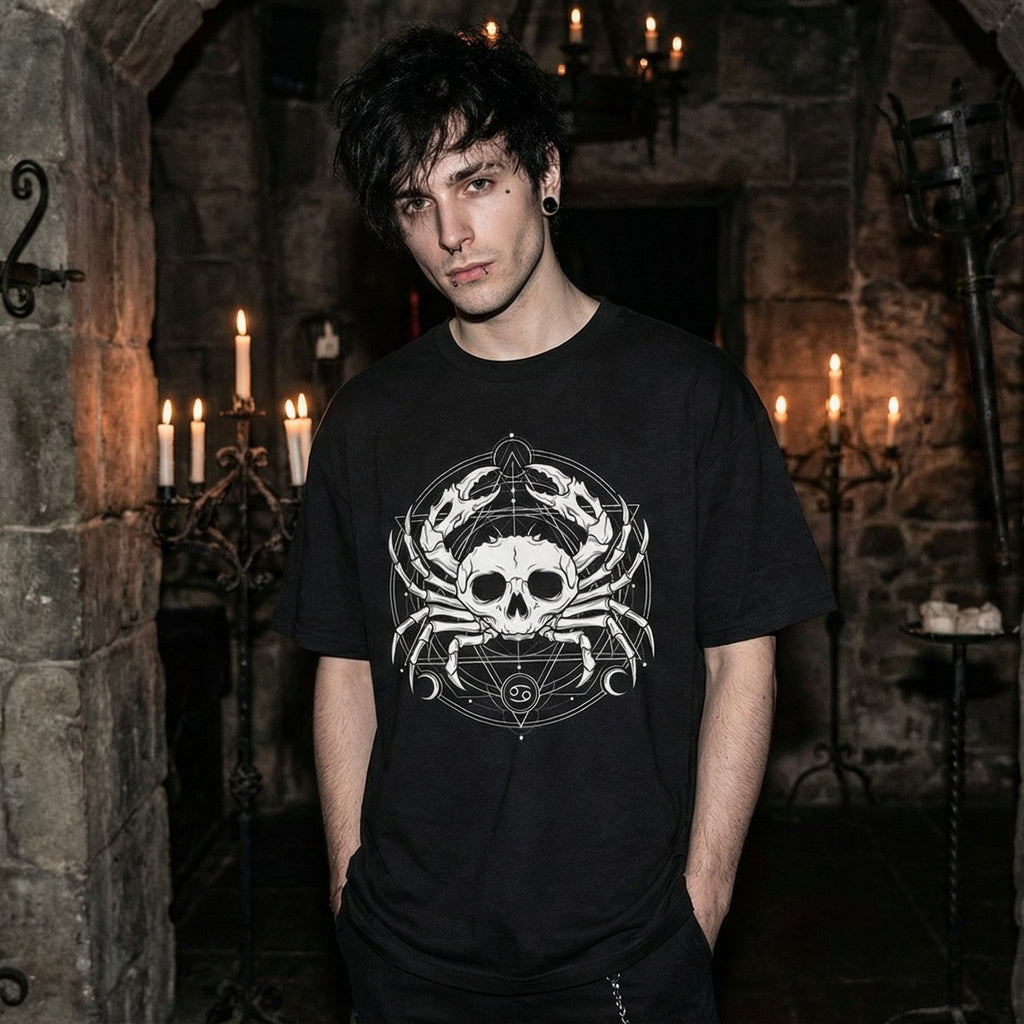Cancer Zodiac Skull T-Shirt | Dark Occult Graphic Tee | Zetrease