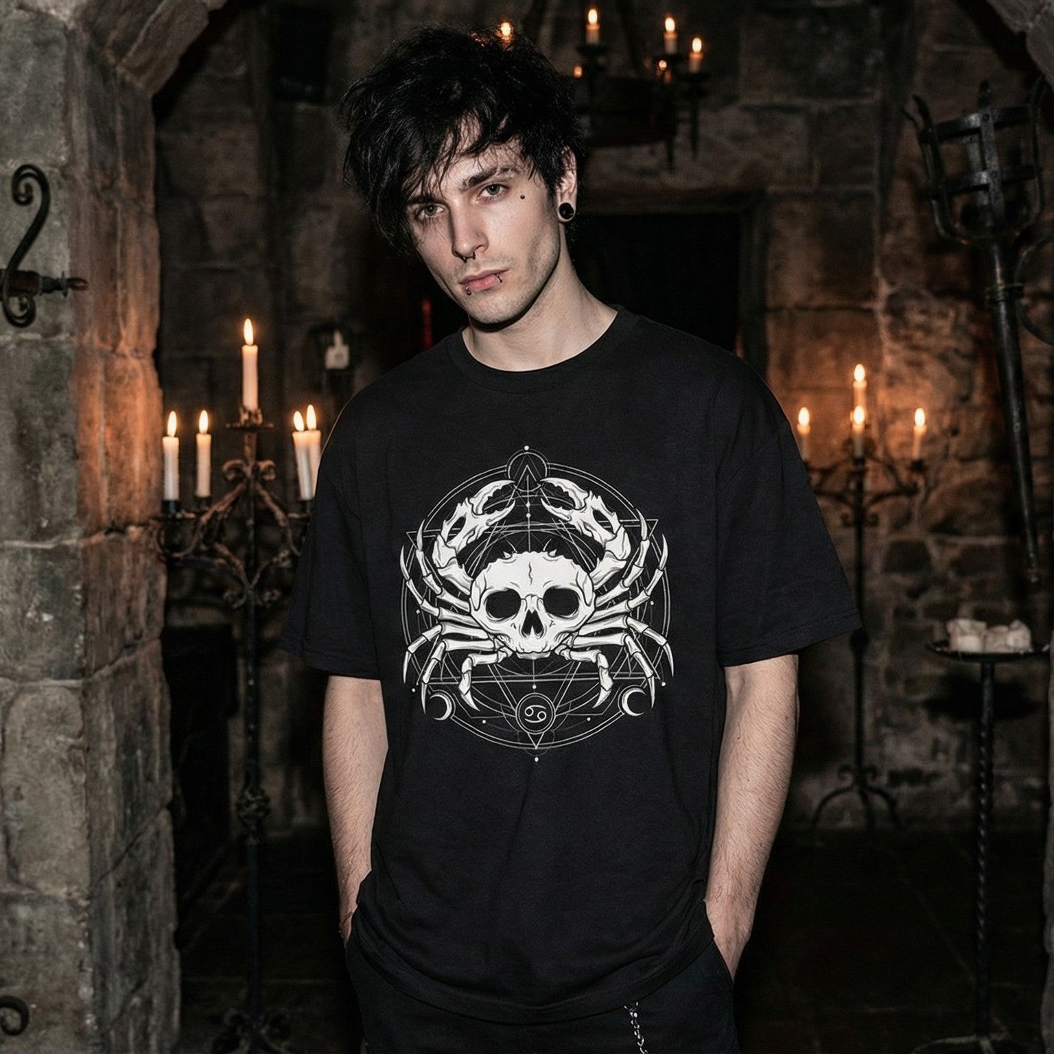 Cancer Zodiac Skull T-Shirt | Dark Occult Graphic Tee | Zetrease