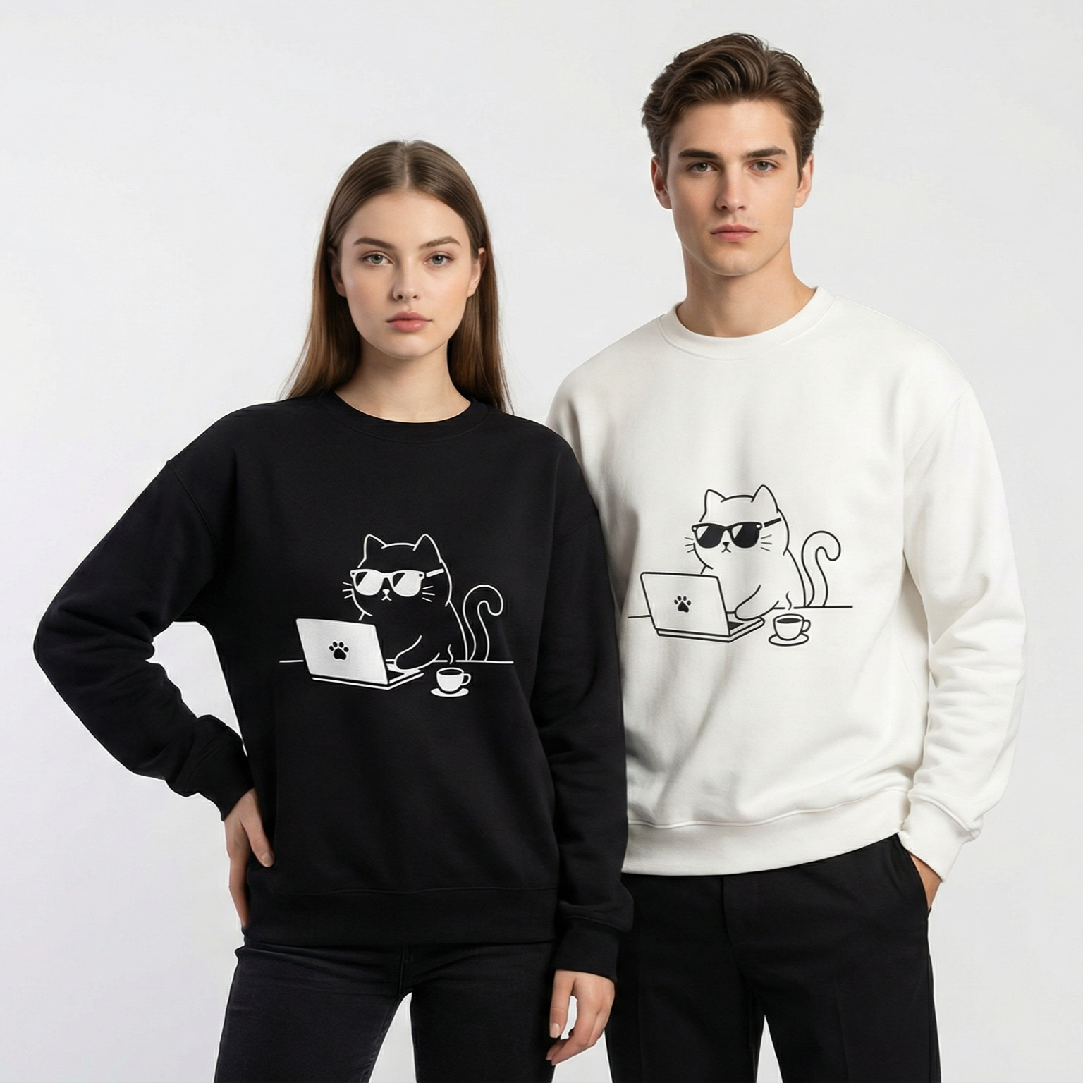 Hacker Cat Sweatshirt | Minimalist Graphic Crewneck | Zetrease