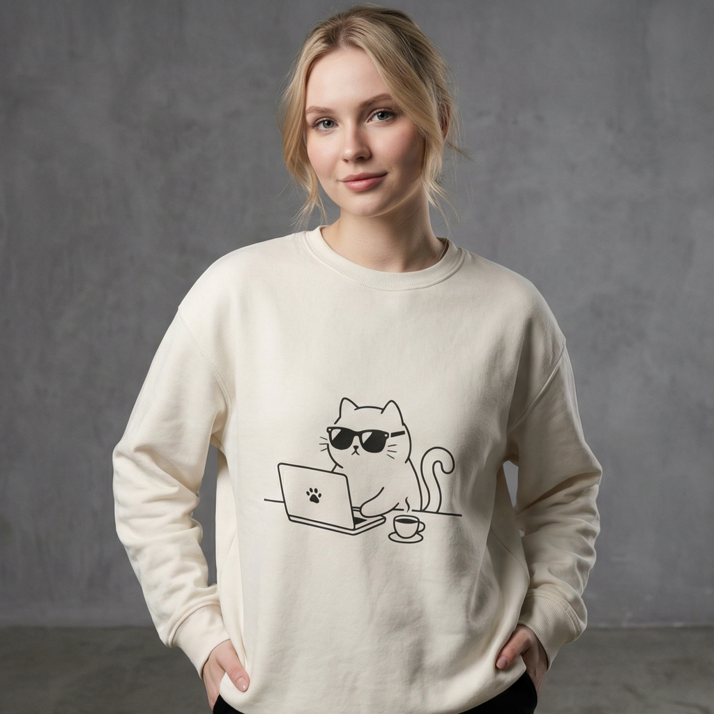 Hacker Cat Sweatshirt | Minimalist Graphic Crewneck | Zetrease