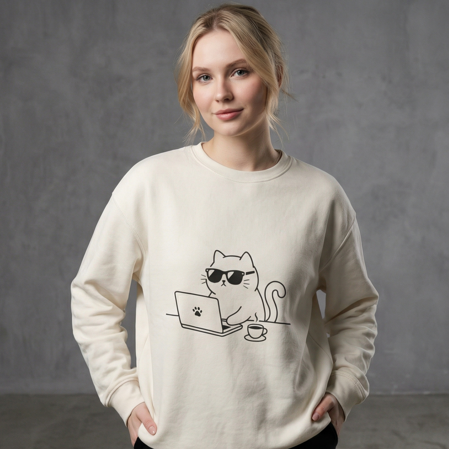 Hacker Cat Sweatshirt | Minimalist Graphic Crewneck | Zetrease