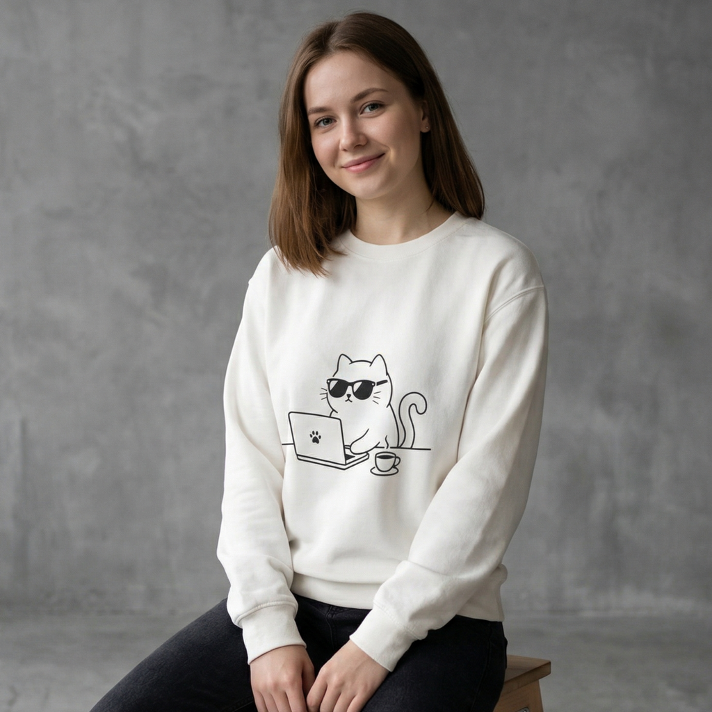 Hacker Cat Sweatshirt | Minimalist Graphic Crewneck | Zetrease