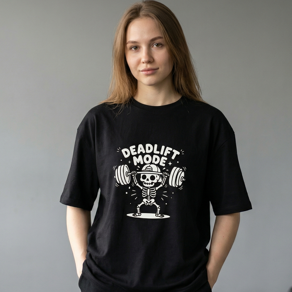 Deadlift Mode Skeleton T-Shirt | Edgy Gym Graphic Tee | Zetrease