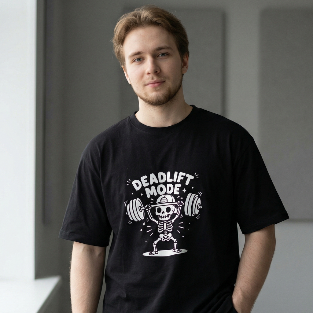 Deadlift Mode Skeleton T-Shirt | Edgy Gym Graphic Tee | Zetrease