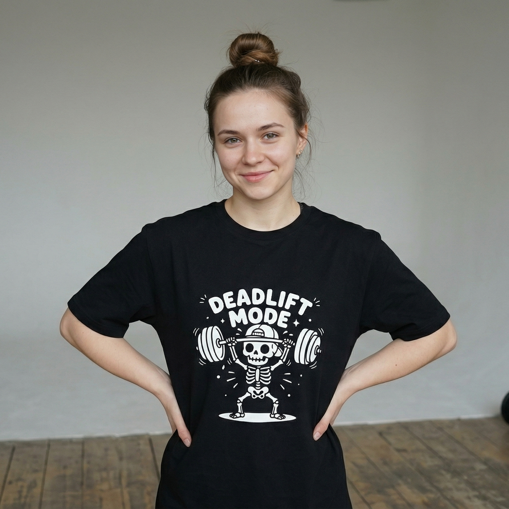 Deadlift Mode Skeleton T-Shirt | Edgy Gym Graphic Tee | Zetrease