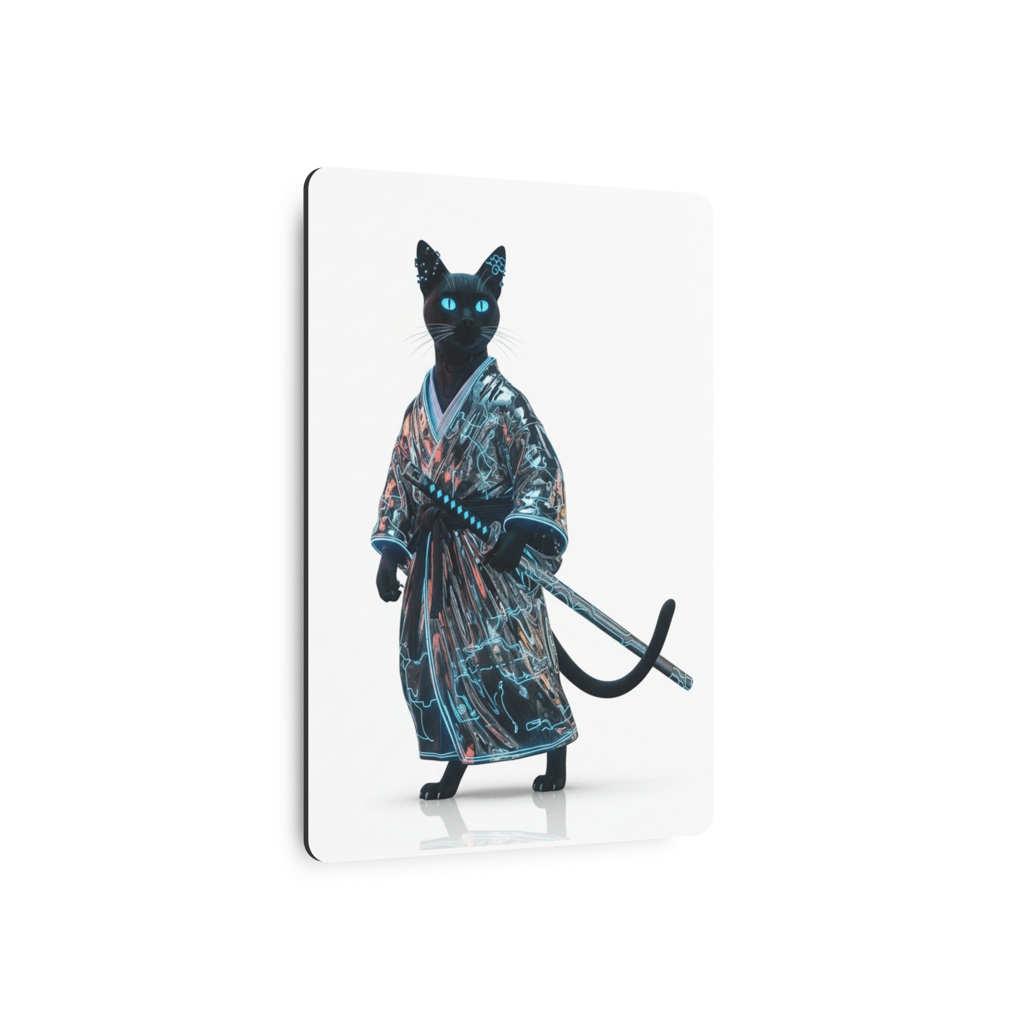 Samurai Cat Metal Art Sign – Black Cat Warrior Wall Décor