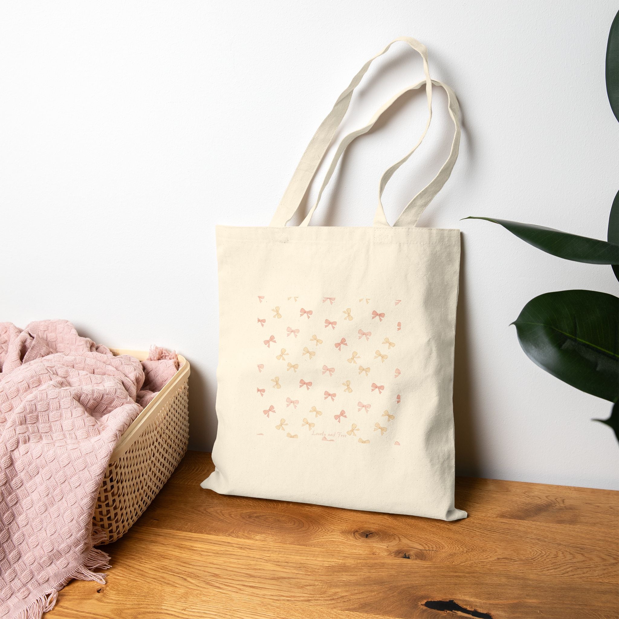 Tiny Bow Scatter Tote | blush ivory bow pattern canvas