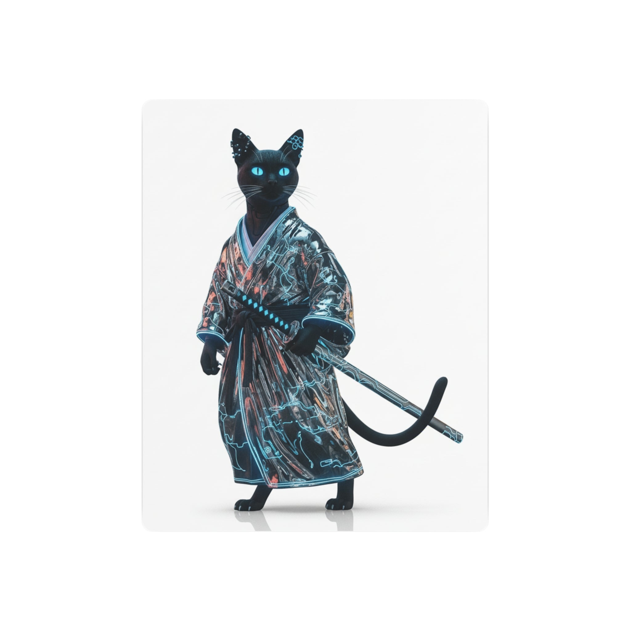 Samurai Cat Metal Art Sign – Black Cat Warrior Wall Décor