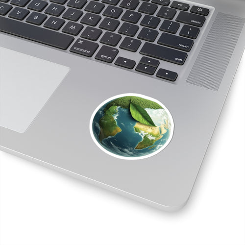Earth Eco Sticker – Round Planet with Leaf Laptop Decal
