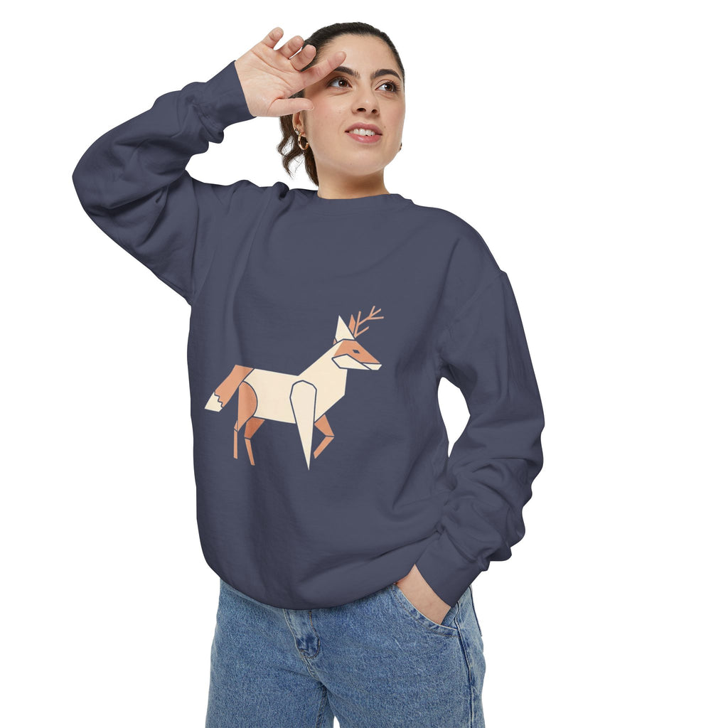 Geometric Deer Sweatshirt — Minimal Woodland Crewneck