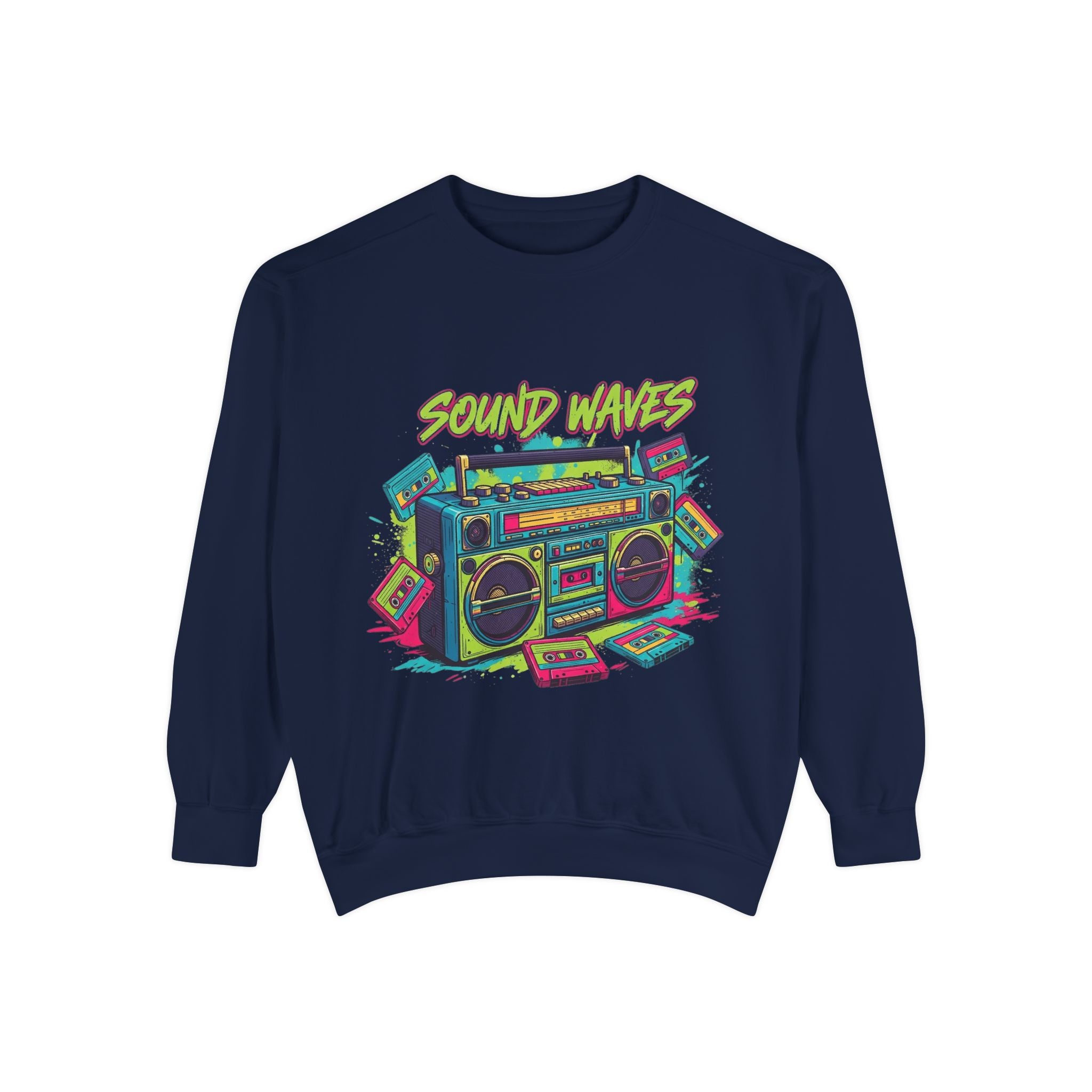 Retro Boombox Sweatshirt — "Sound Waves" Graphic Crewneck