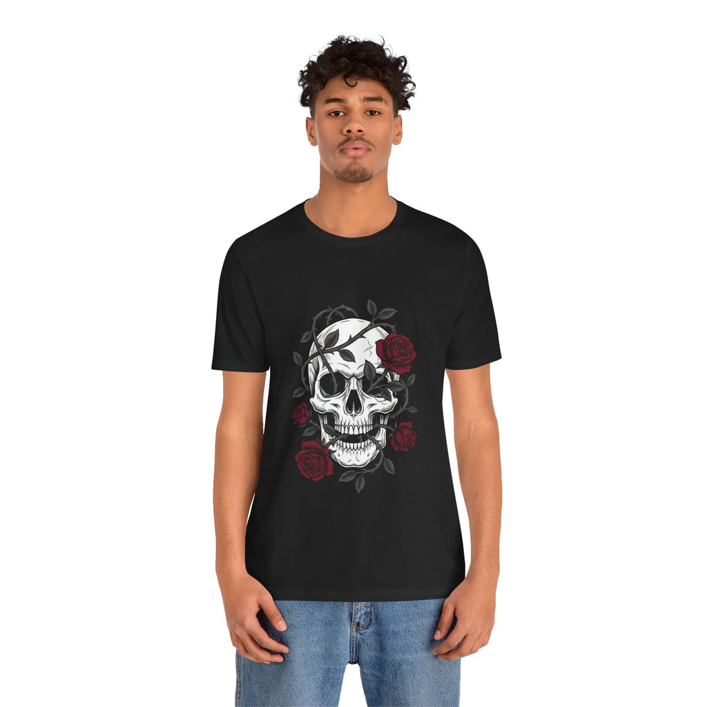 Gothic Skull & Roses Tee | Edgy Floral Skeleton Graphic | Grunge Streetwear