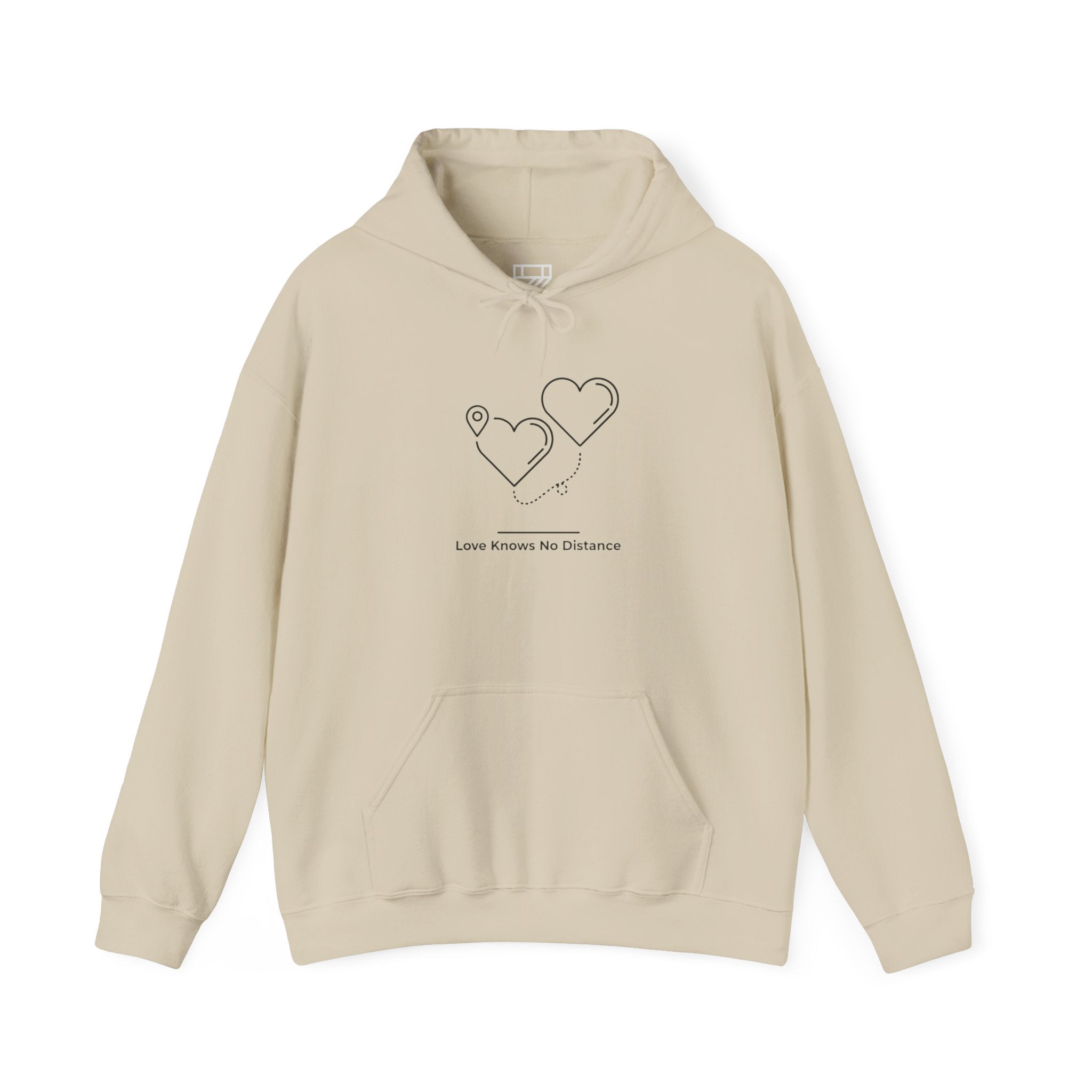 Long Distance Love Hoodie — "Love Knows No Distance" Minimal Heart Design