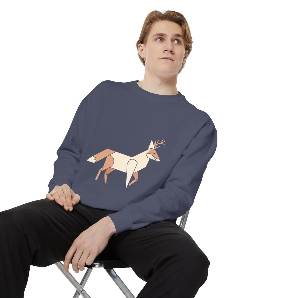 Geometric Deer Sweatshirt — Minimal Woodland Crewneck