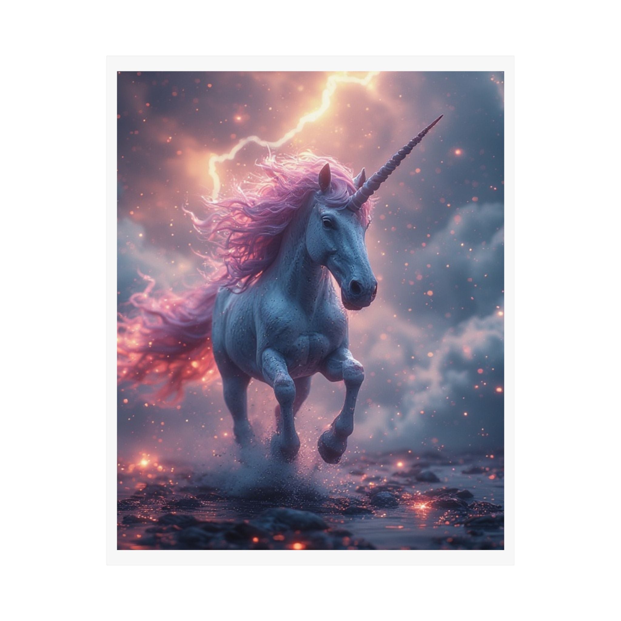 Unicorn Fantasy Matte Poster — Mystical Pink-Blue Unicorn Vertical Wall Art