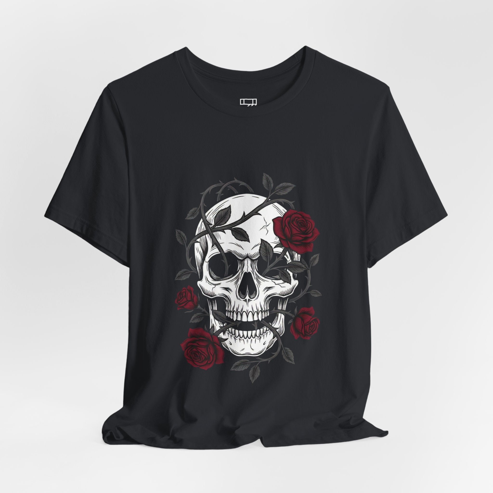 Gothic Skull & Roses Tee | Edgy Floral Skeleton Graphic | Grunge Streetwear