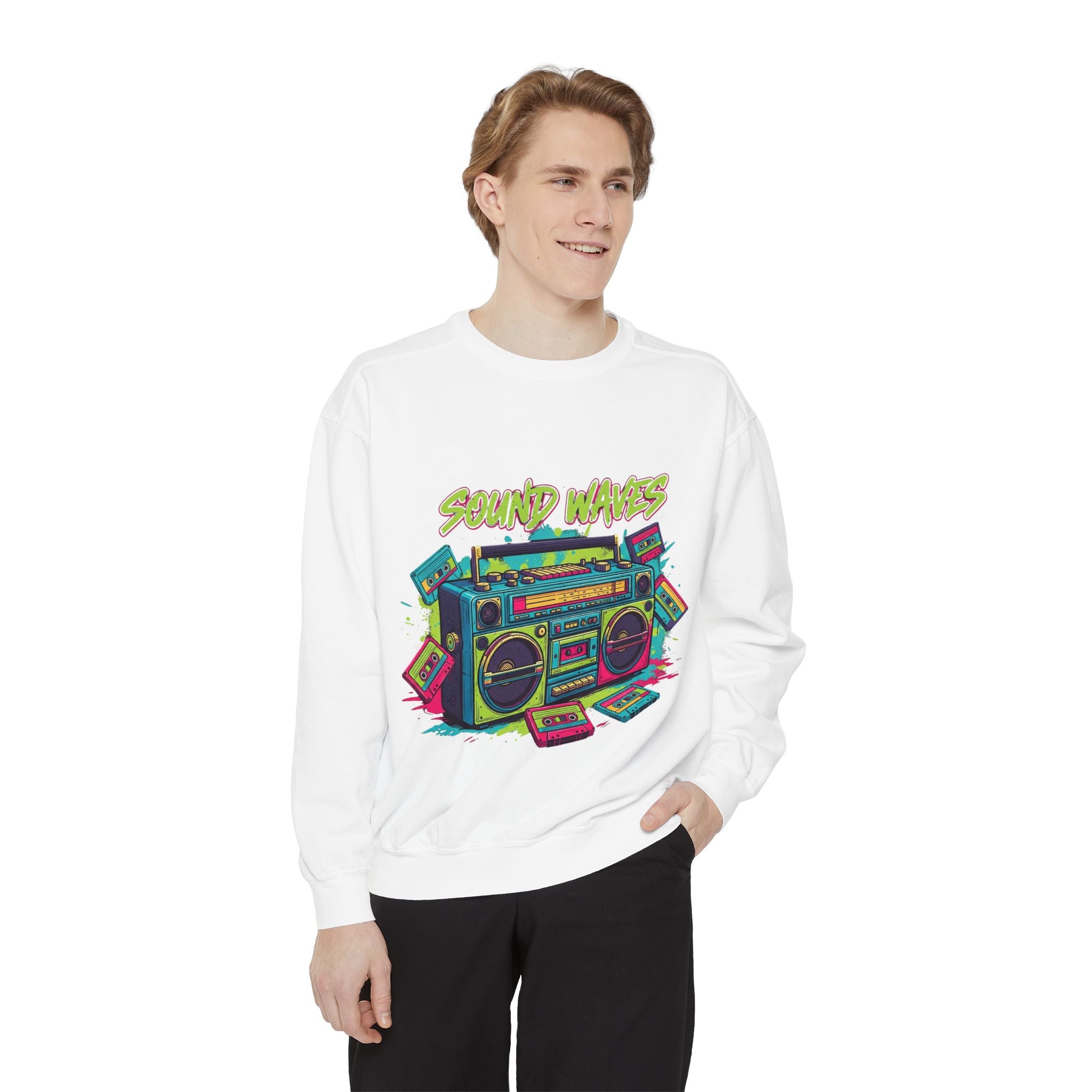 Retro Boombox Sweatshirt — "Sound Waves" Graphic Crewneck