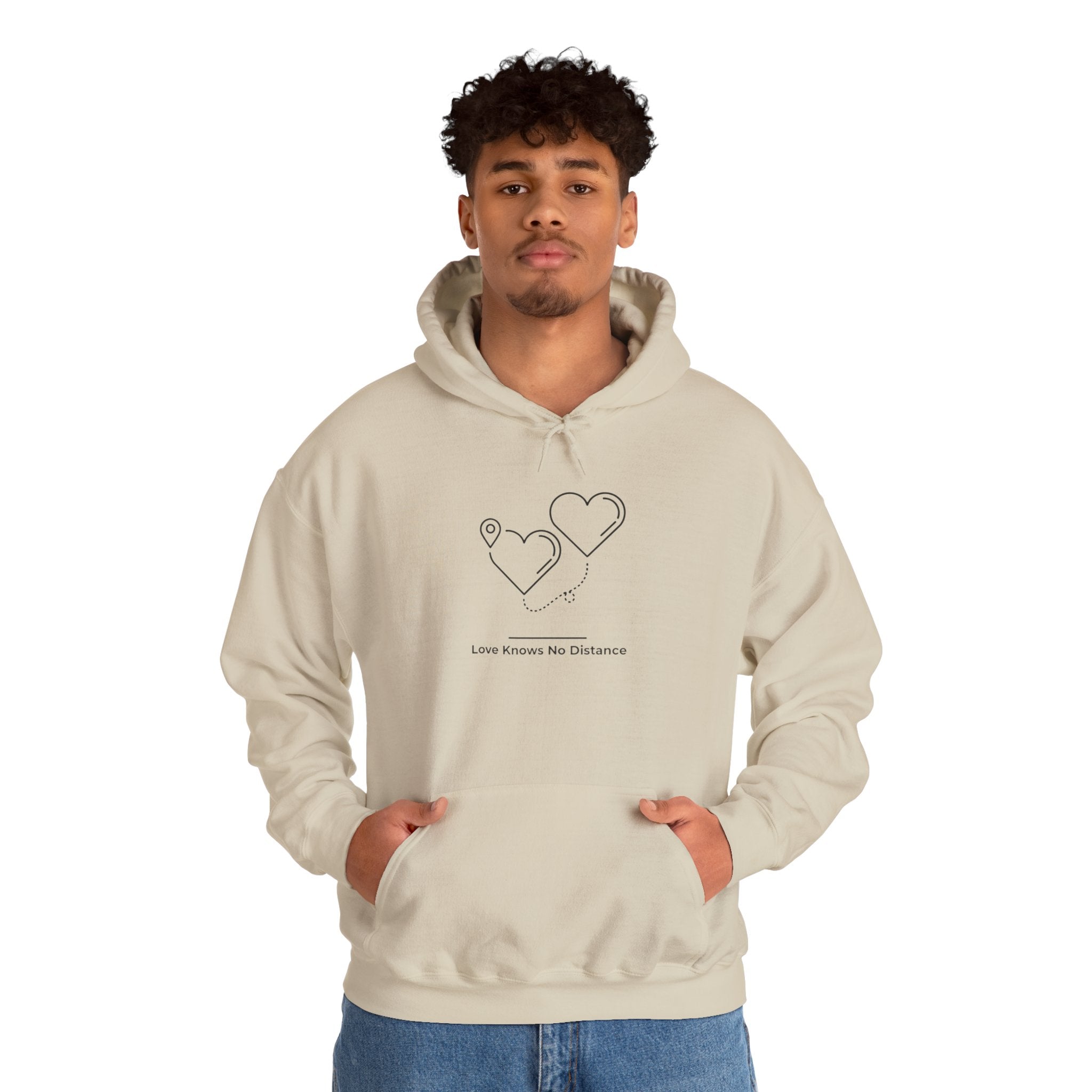 Long Distance Love Hoodie — "Love Knows No Distance" Minimal Heart Design
