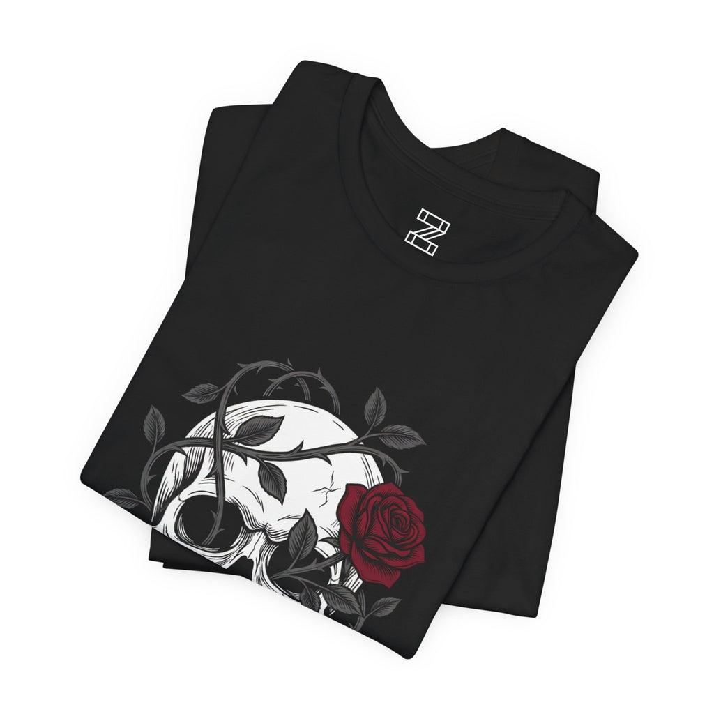 Gothic Skull & Roses Tee | Edgy Floral Skeleton Graphic | Grunge Streetwear