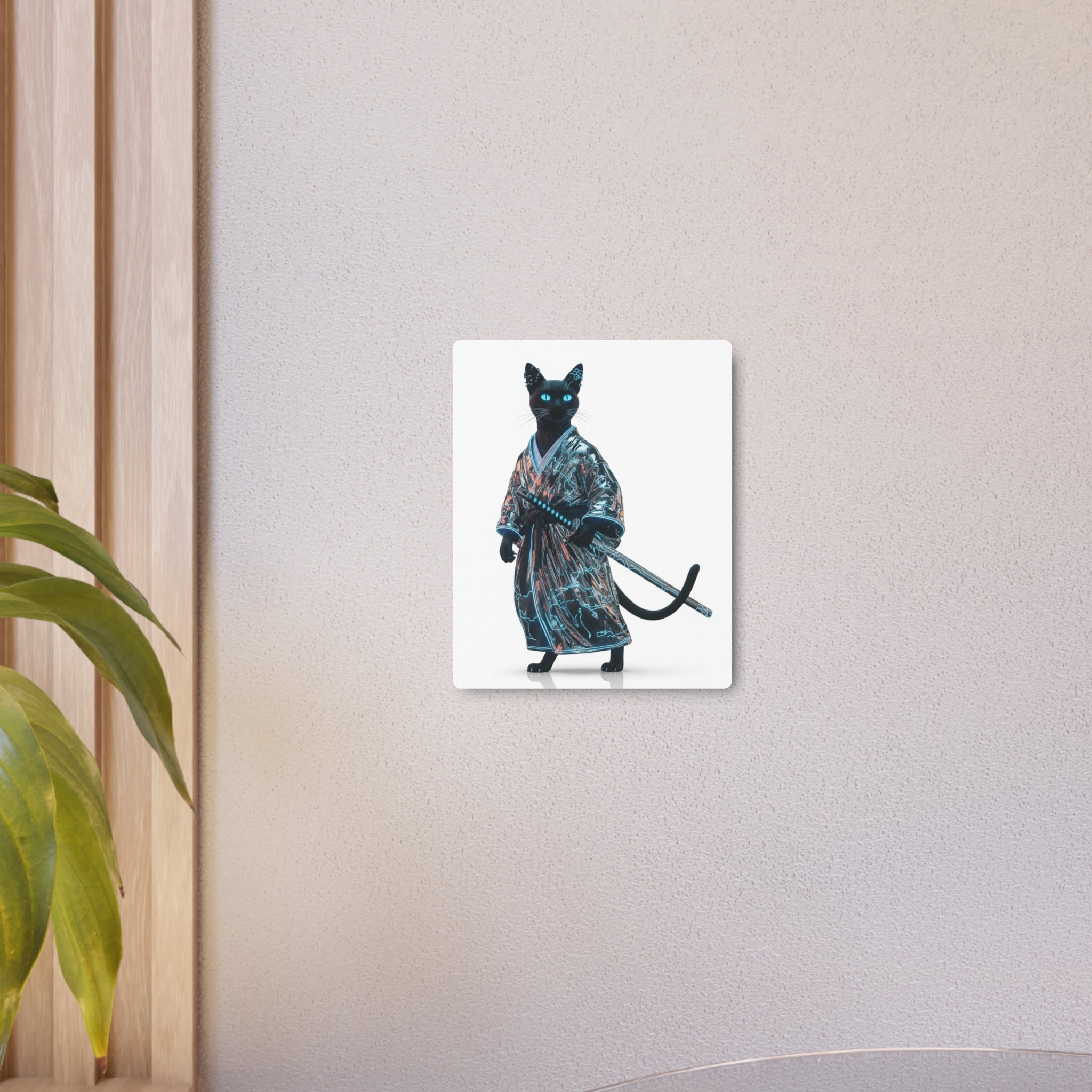 Samurai Cat Metal Art Sign – Black Cat Warrior Wall Décor